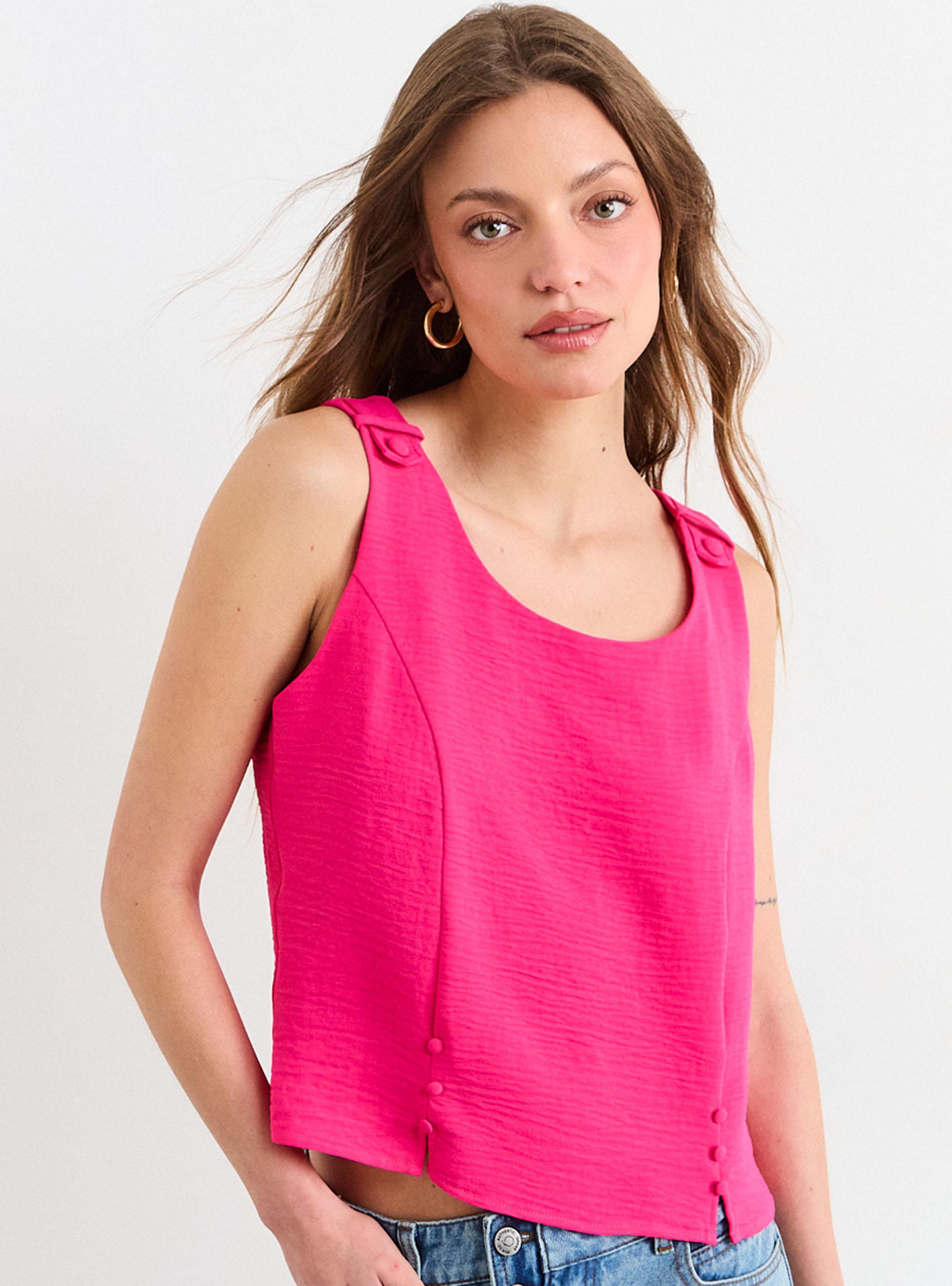 Blusa Lisa con Detalle en Hombros Regular Poliéster-0