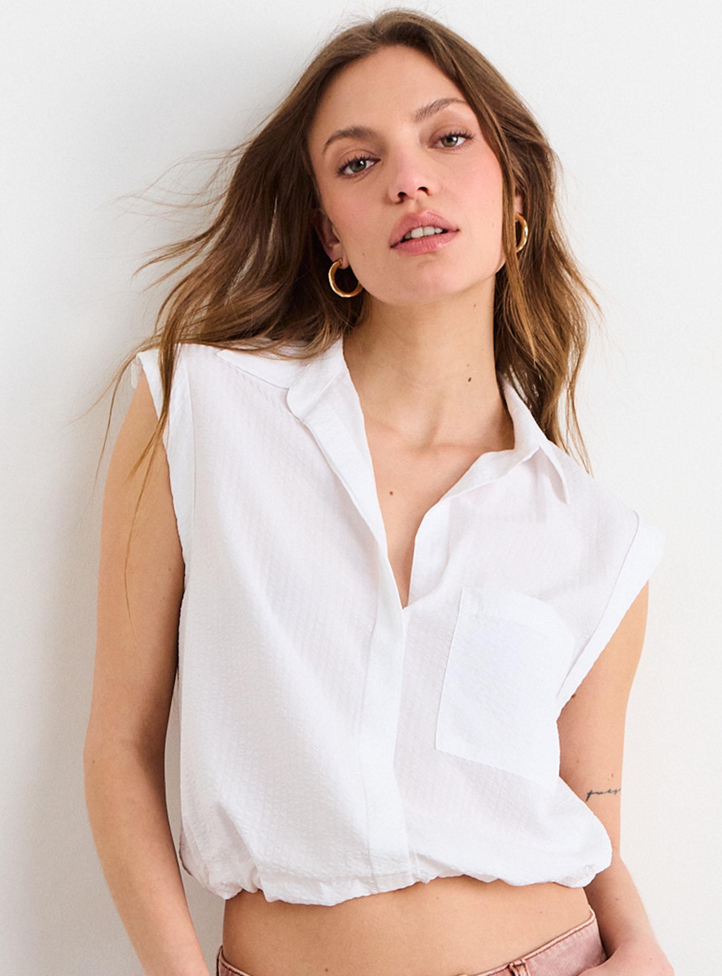 Blusa Lisa Crop de Cuello Polo-0