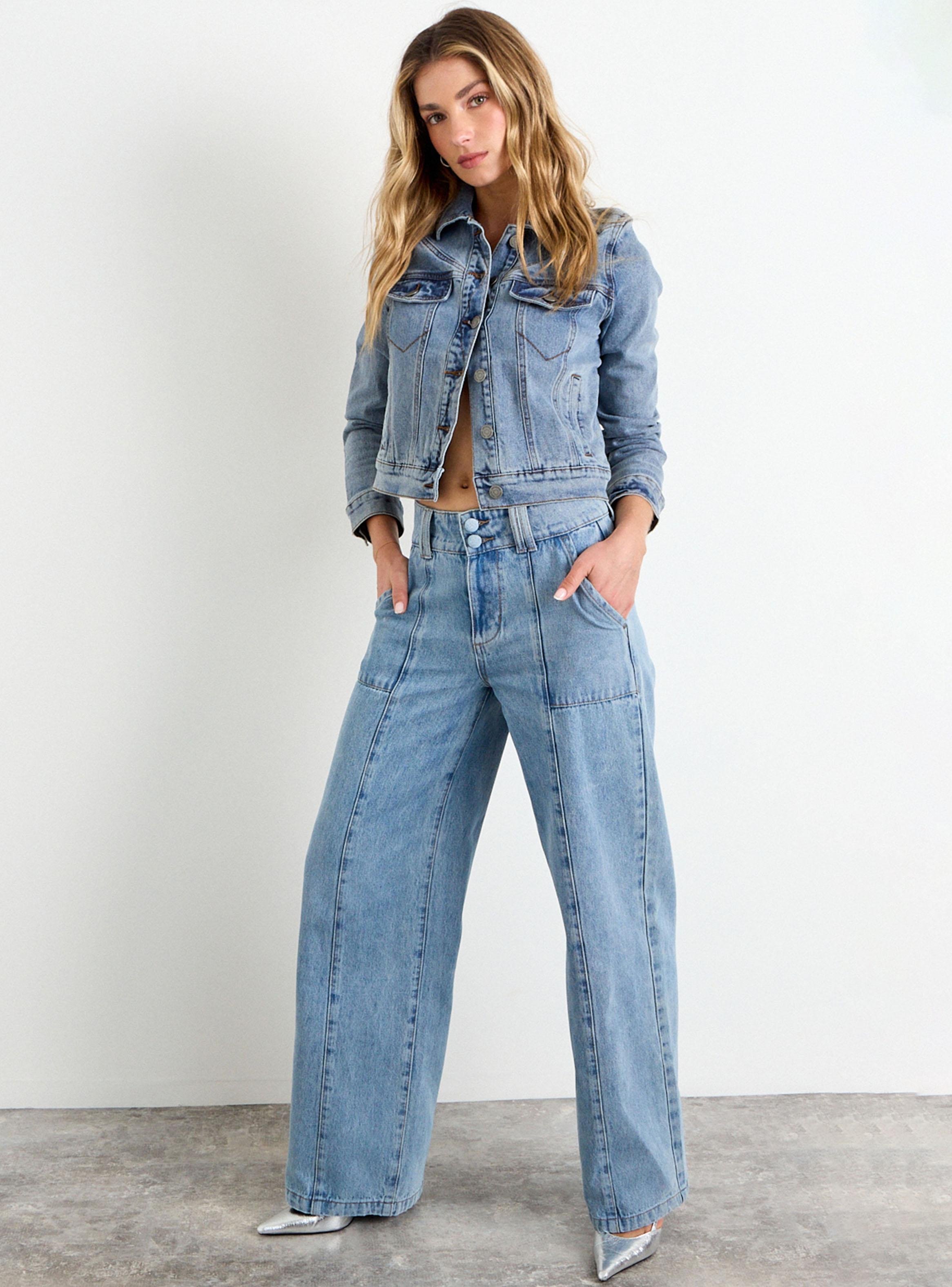 Jeans Liso Flare Fit Tiro Medio con Cierre-4