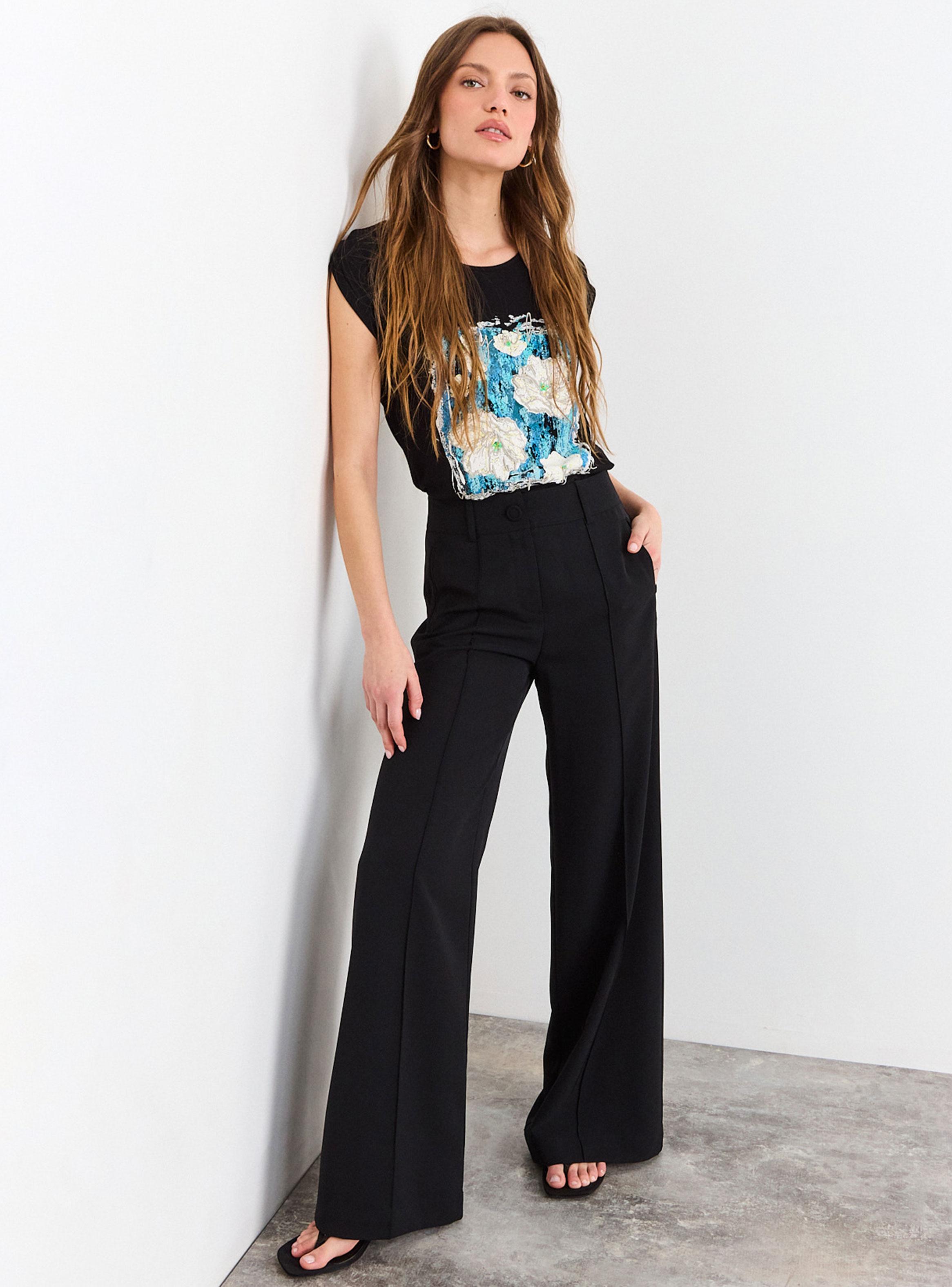 Pantalón Liso Wide Leg Tiro Medio y Cierre-4