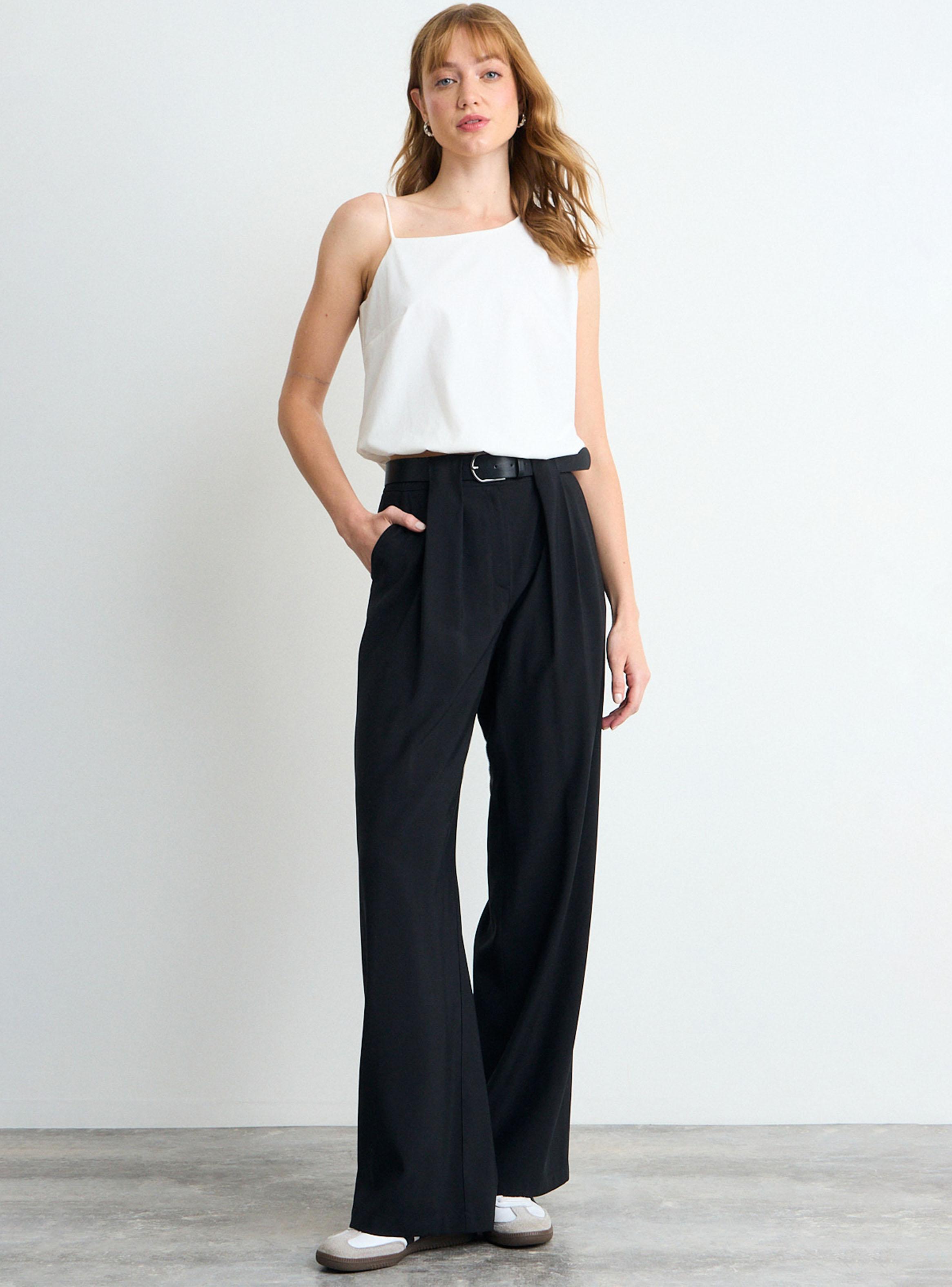 Pantalón Liso Wide con Cierre Tiro Medio-4