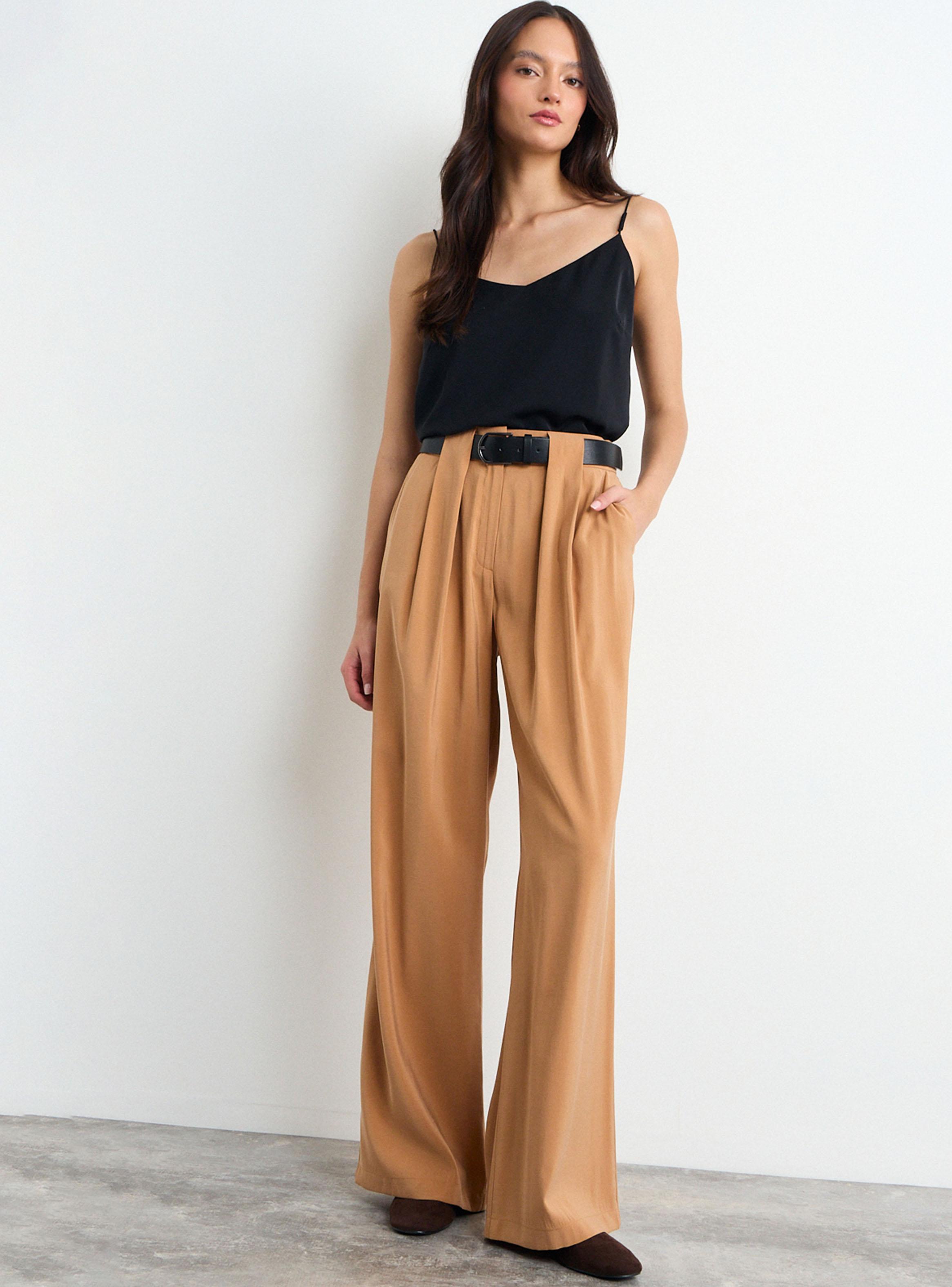Pantalón Liso Wide Leg con Cierre Tiro Medio-4