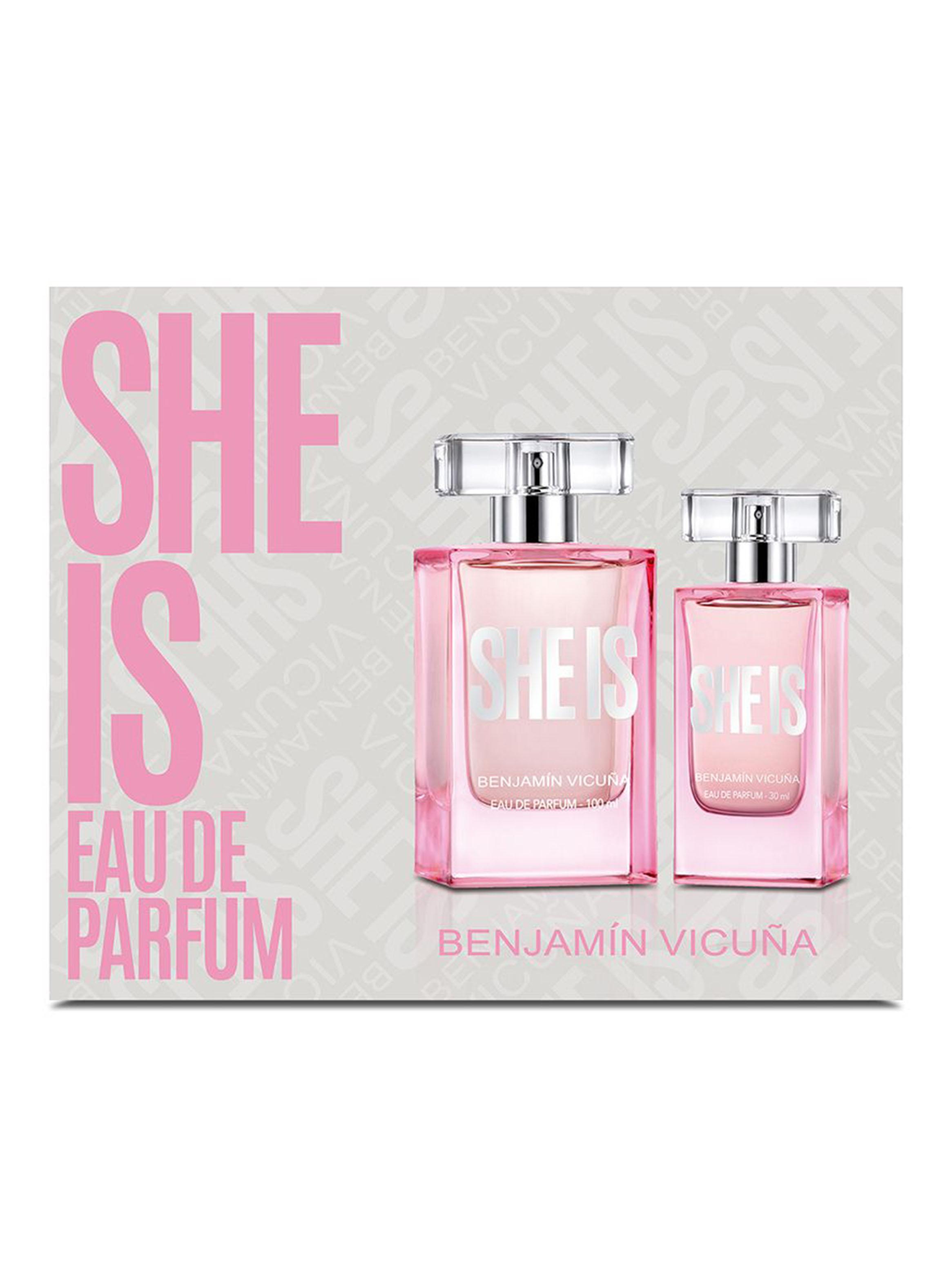 Set Perfume She Is EDP Mujer 100 ml + Miniatura 30 ml-0