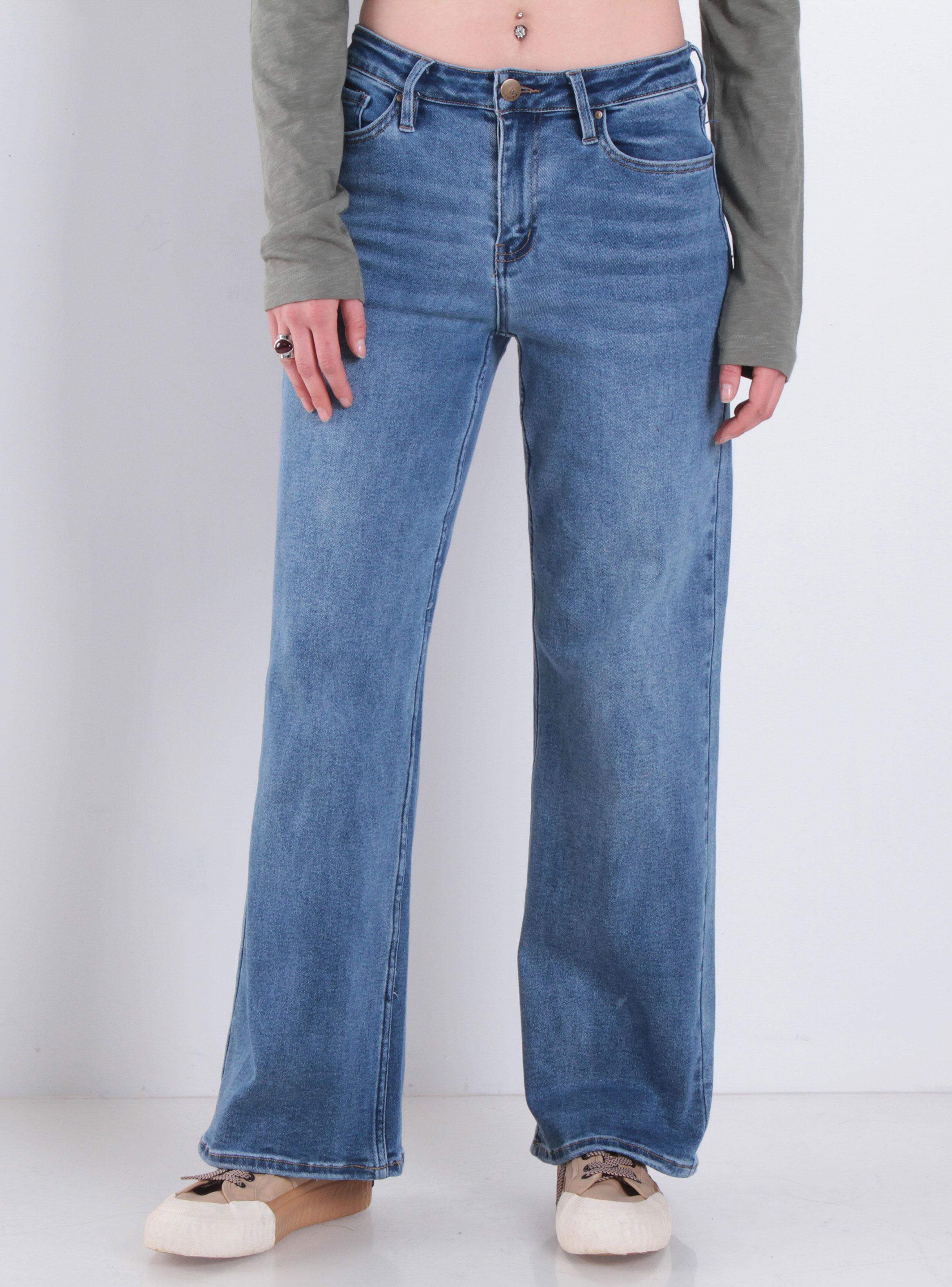 Jeans Wide Leg Tiro Alto Pretina Básica Botón 4416-0