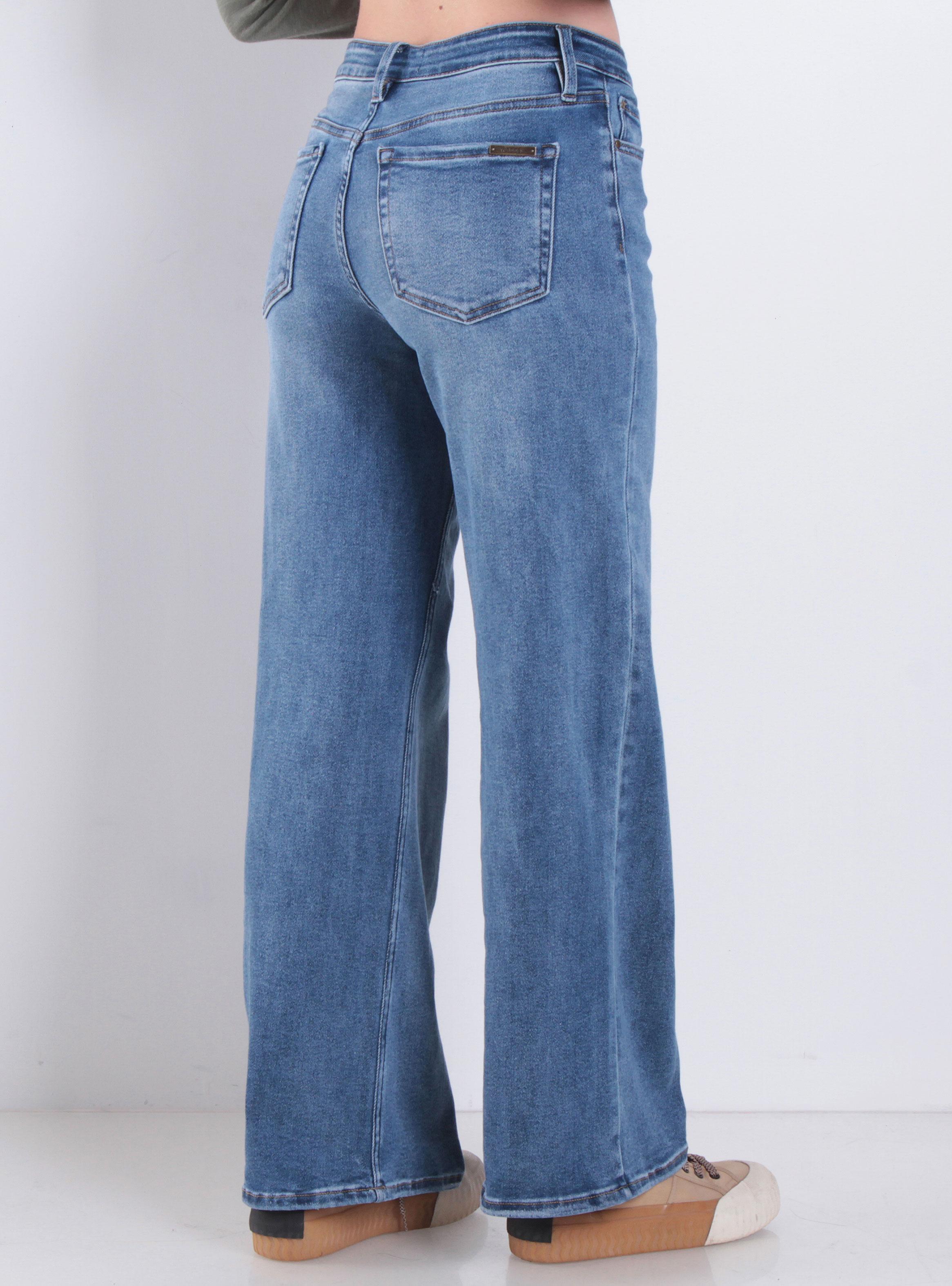 Jeans Wide Leg Tiro Alto Pretina Básica Botón 4416-1