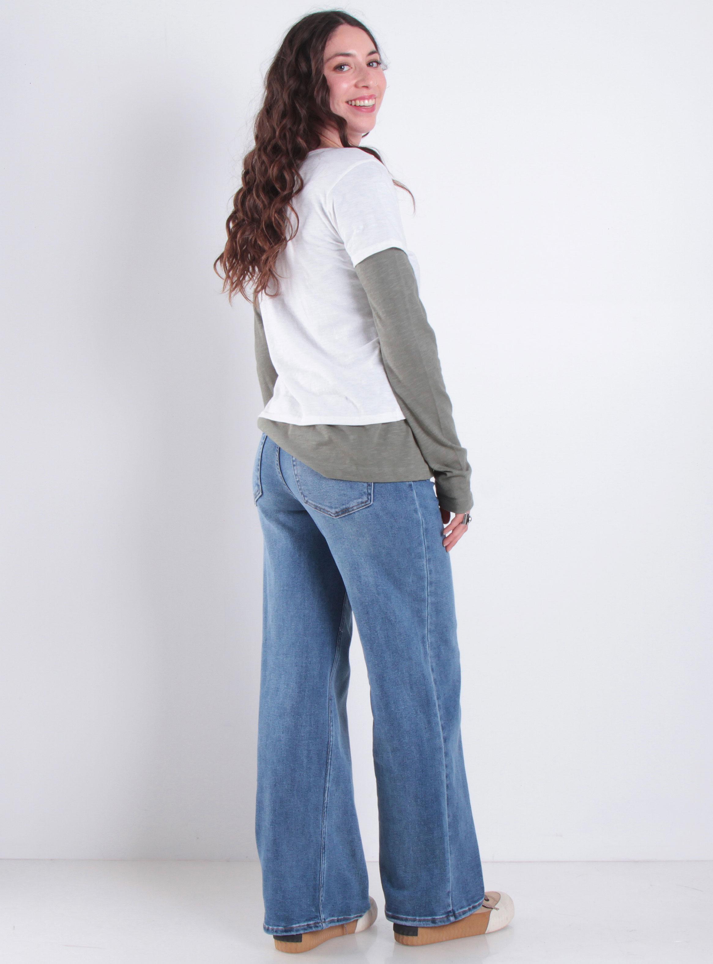Jeans Wide Leg Tiro Alto Pretina Básica Botón 4416-4