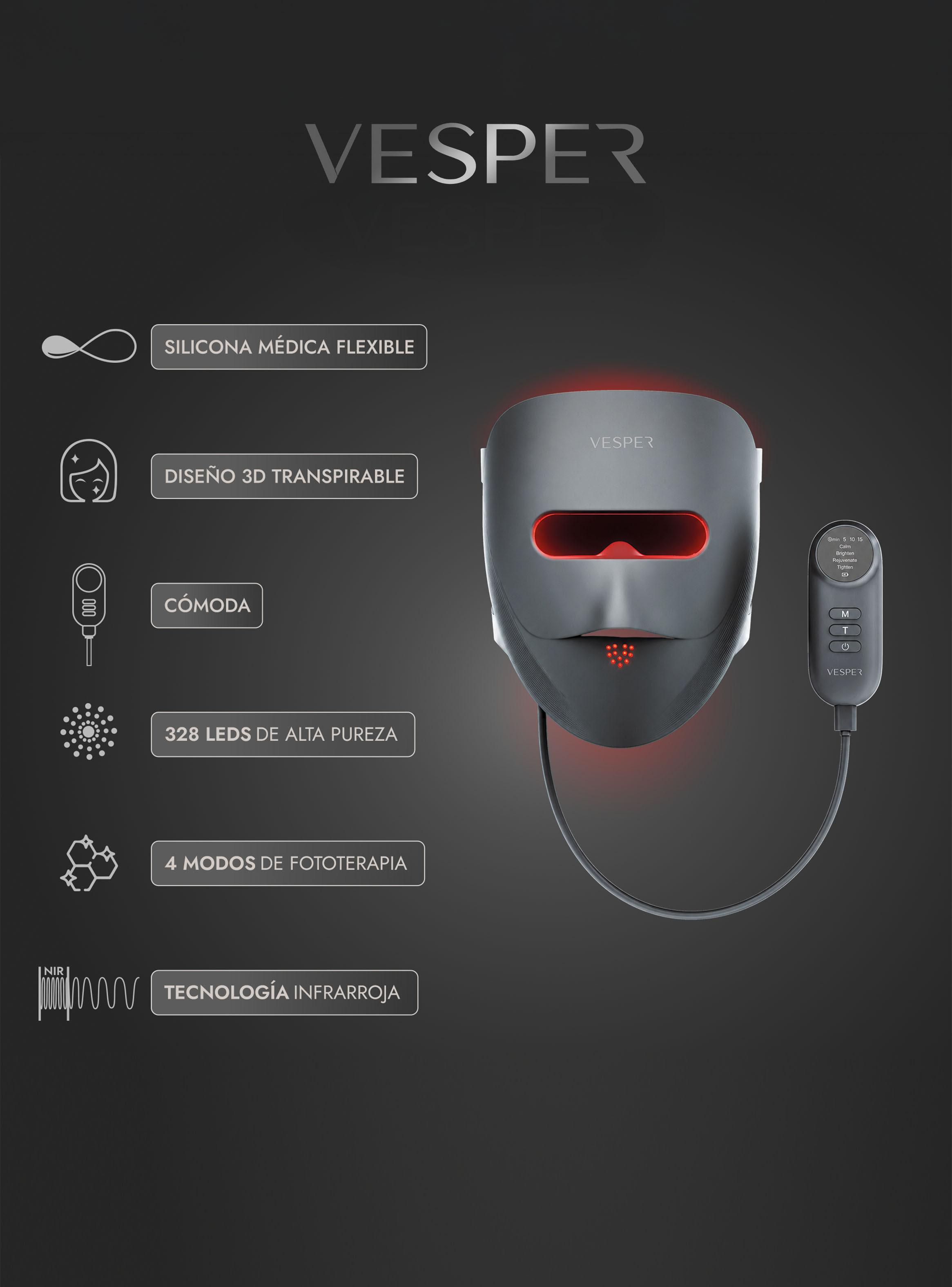 Máscara Facial 3D de Fotones Led Gris-3