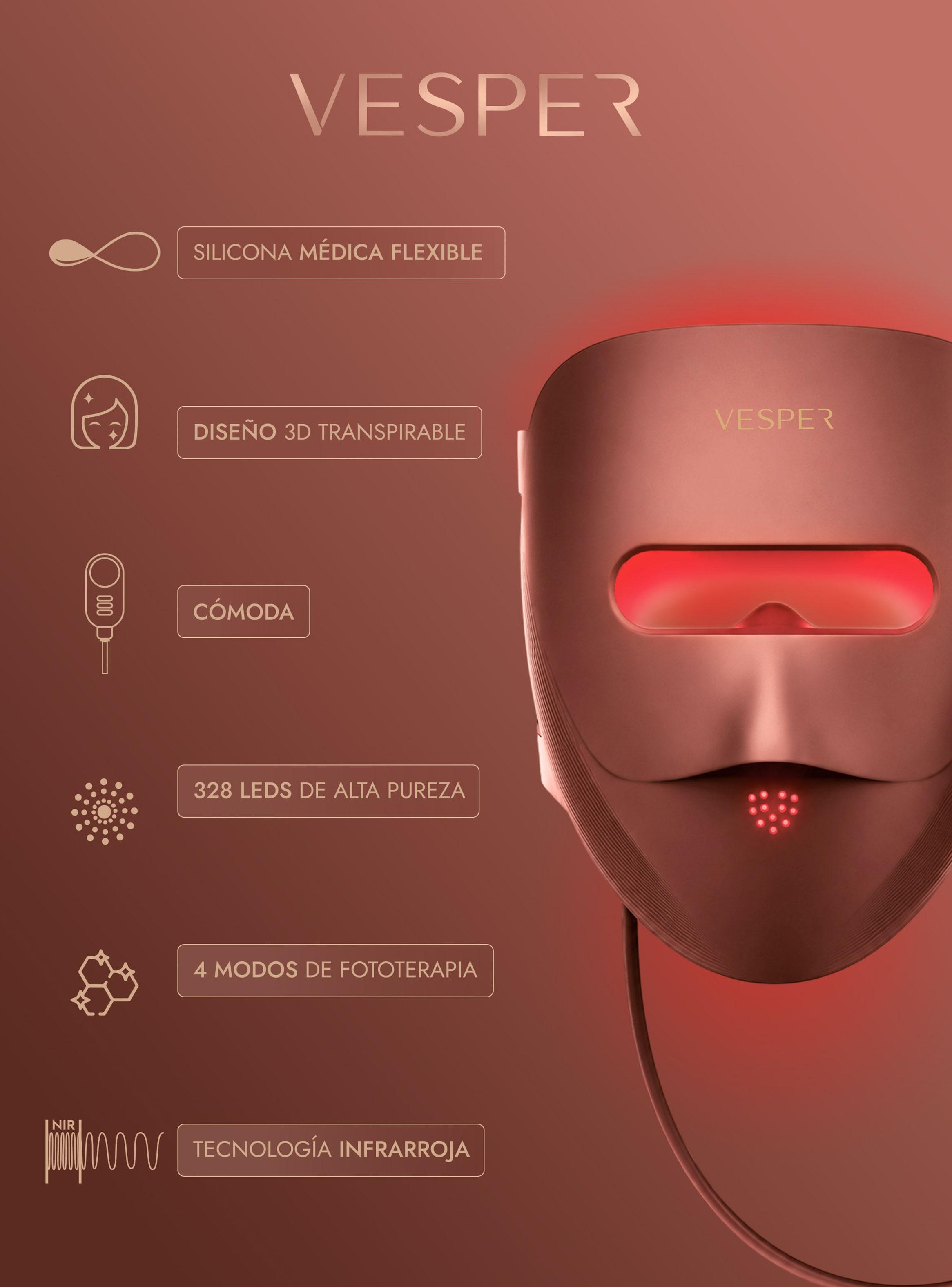 Máscara Facial 3D de Fotones Led Café-3