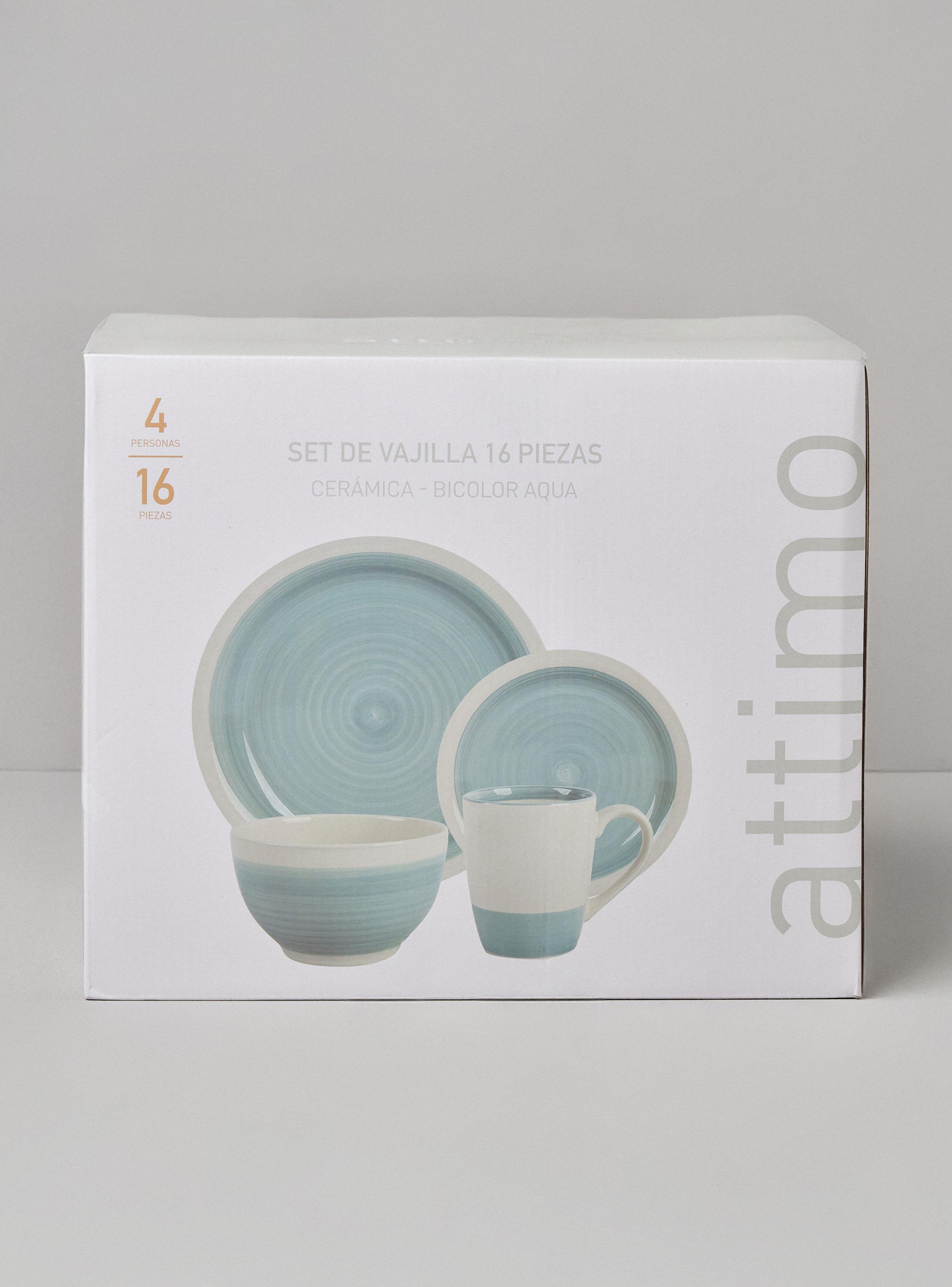 Set Vajilla 16 Piezas Bicolor Aqua Cerámica-3