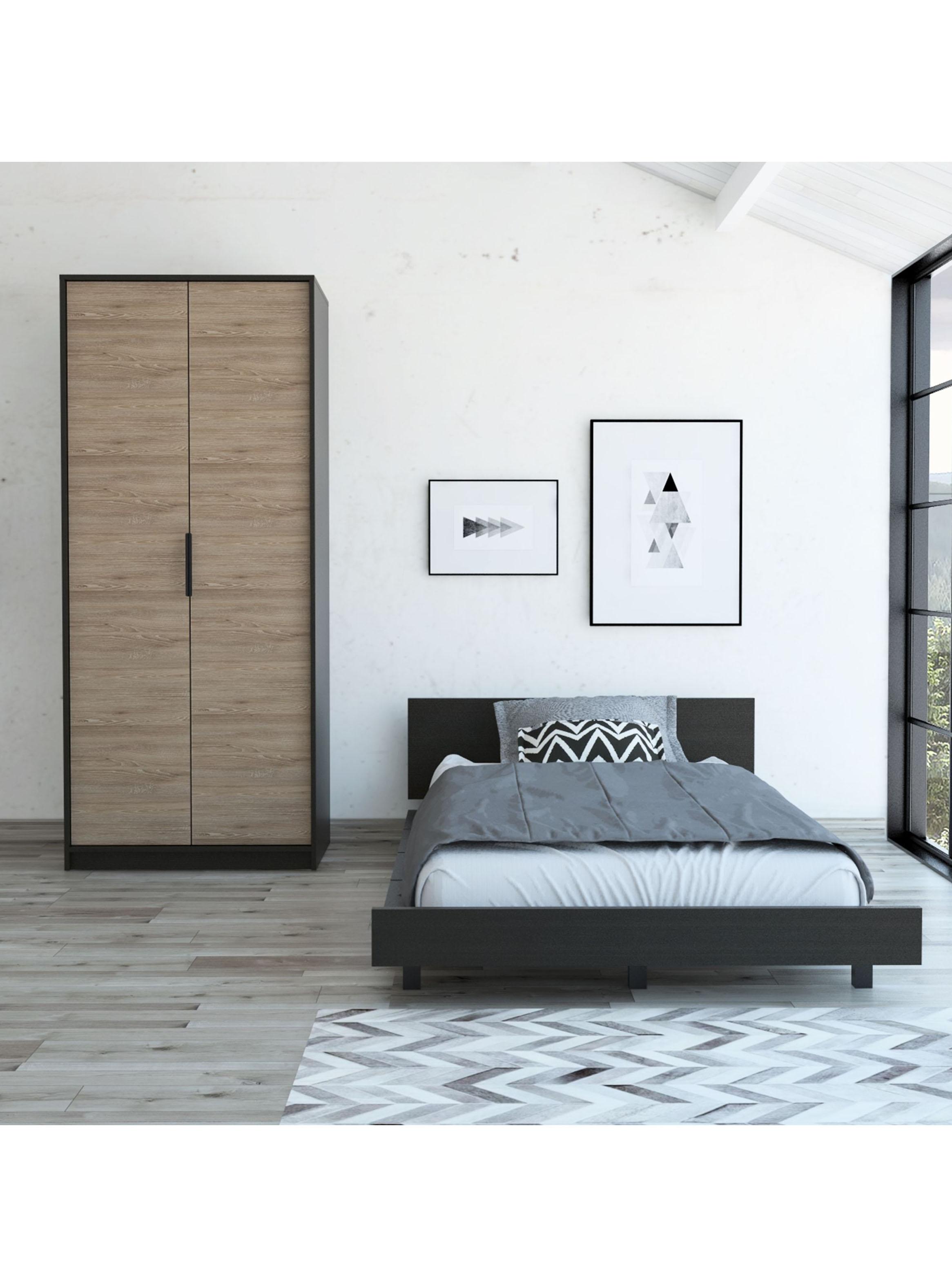 Set Base Cama 2 Plazas + Closet Colgador 2 Puertas Wengue y Miel-4