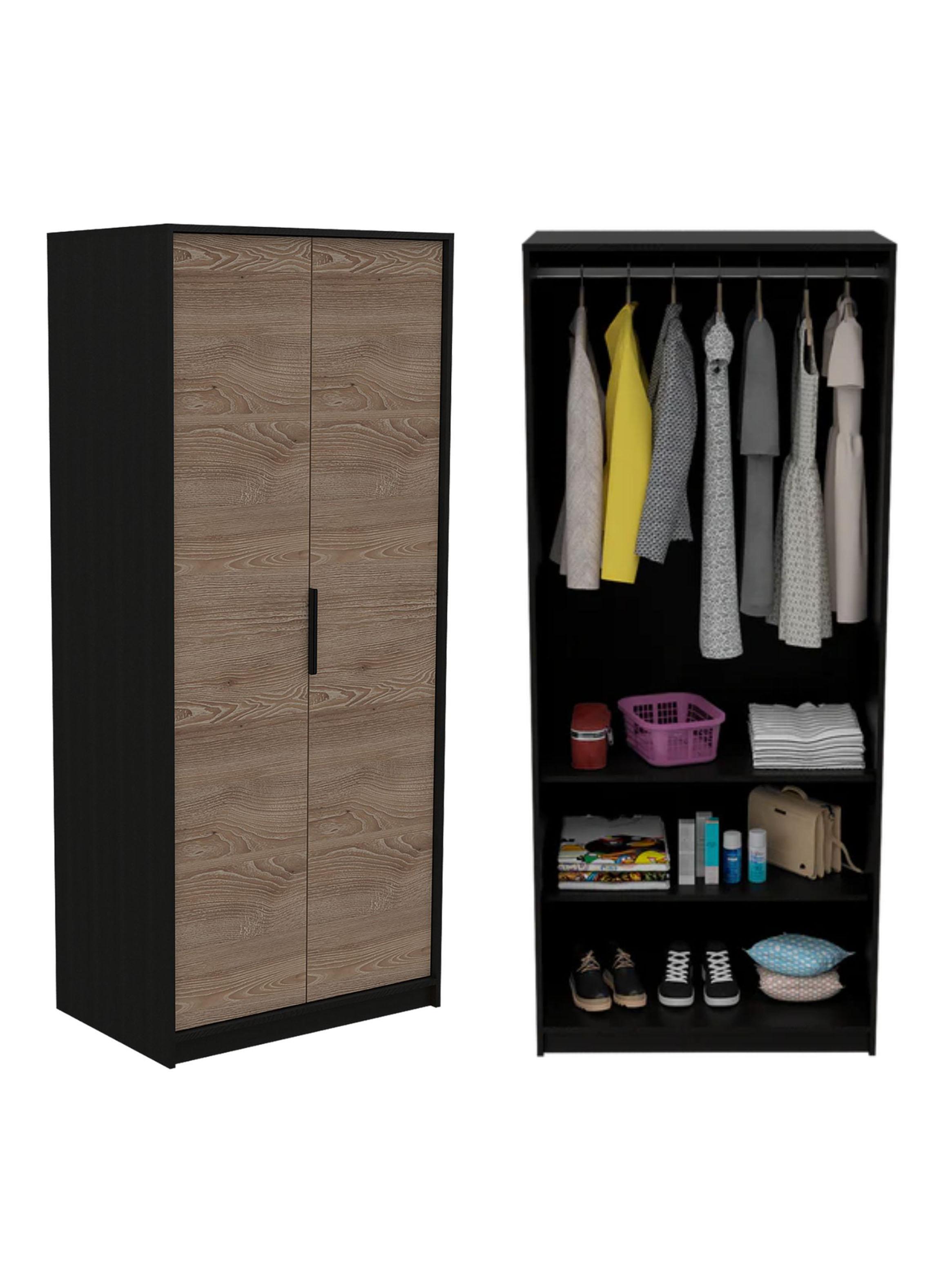 Set Base Cama 2 Plazas + Closet Colgador 2 Puertas Wengue y Miel-2