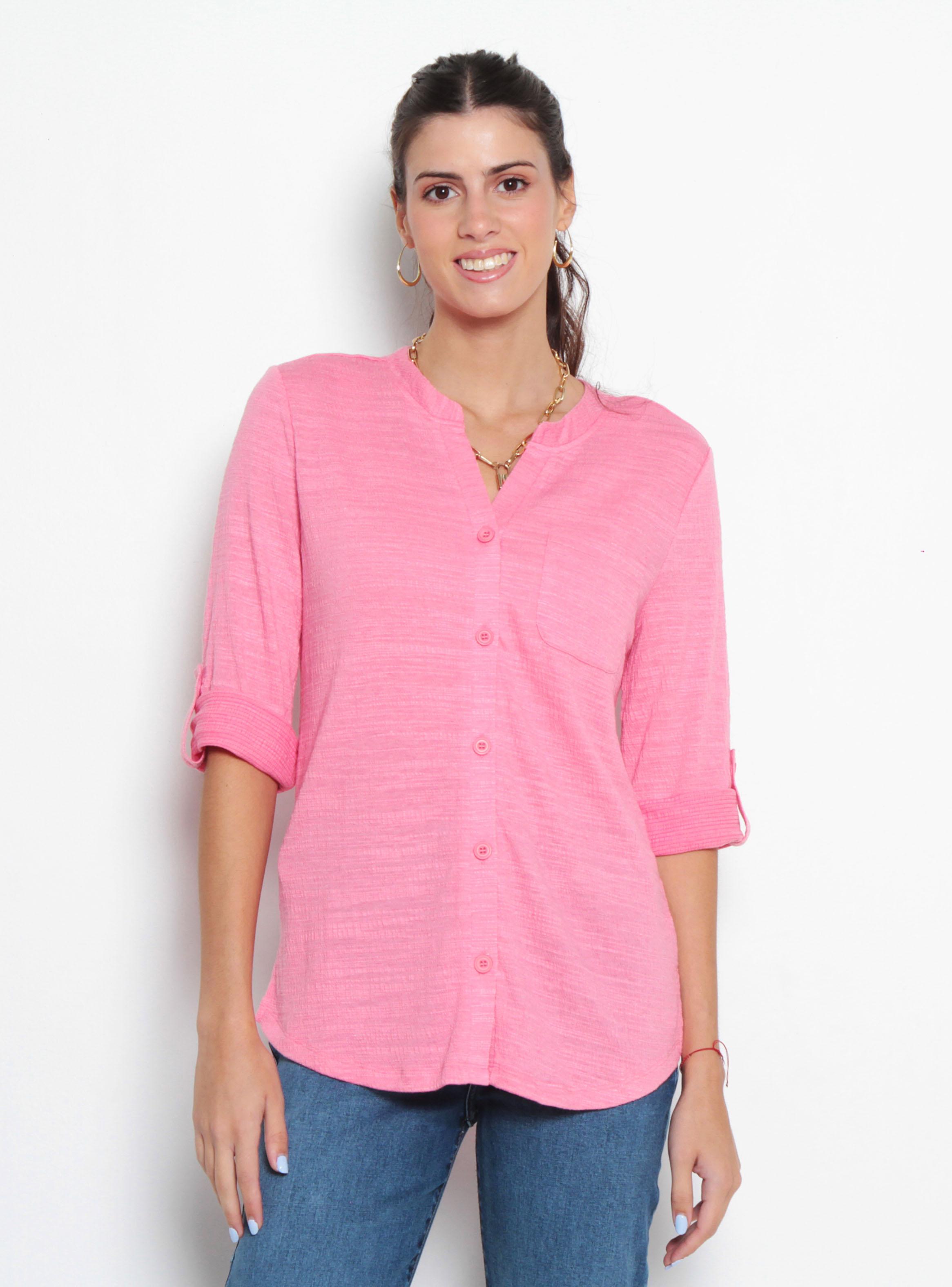 Blusa Manga 3/4 Abotonado en Delantero con Bolsillo Escote V-0