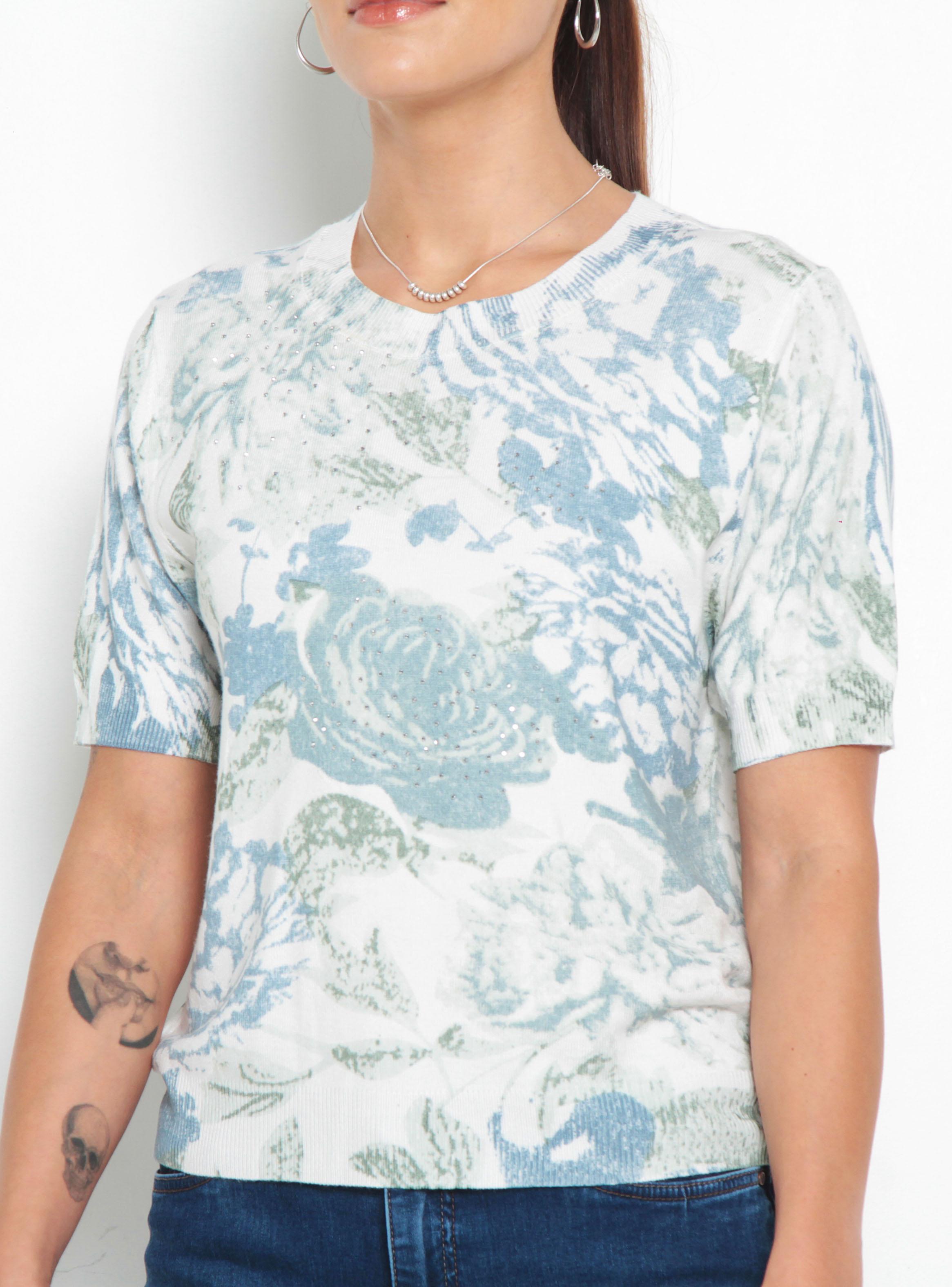 Polera Tejida Estampada Manga Corta Escote Redondo-2