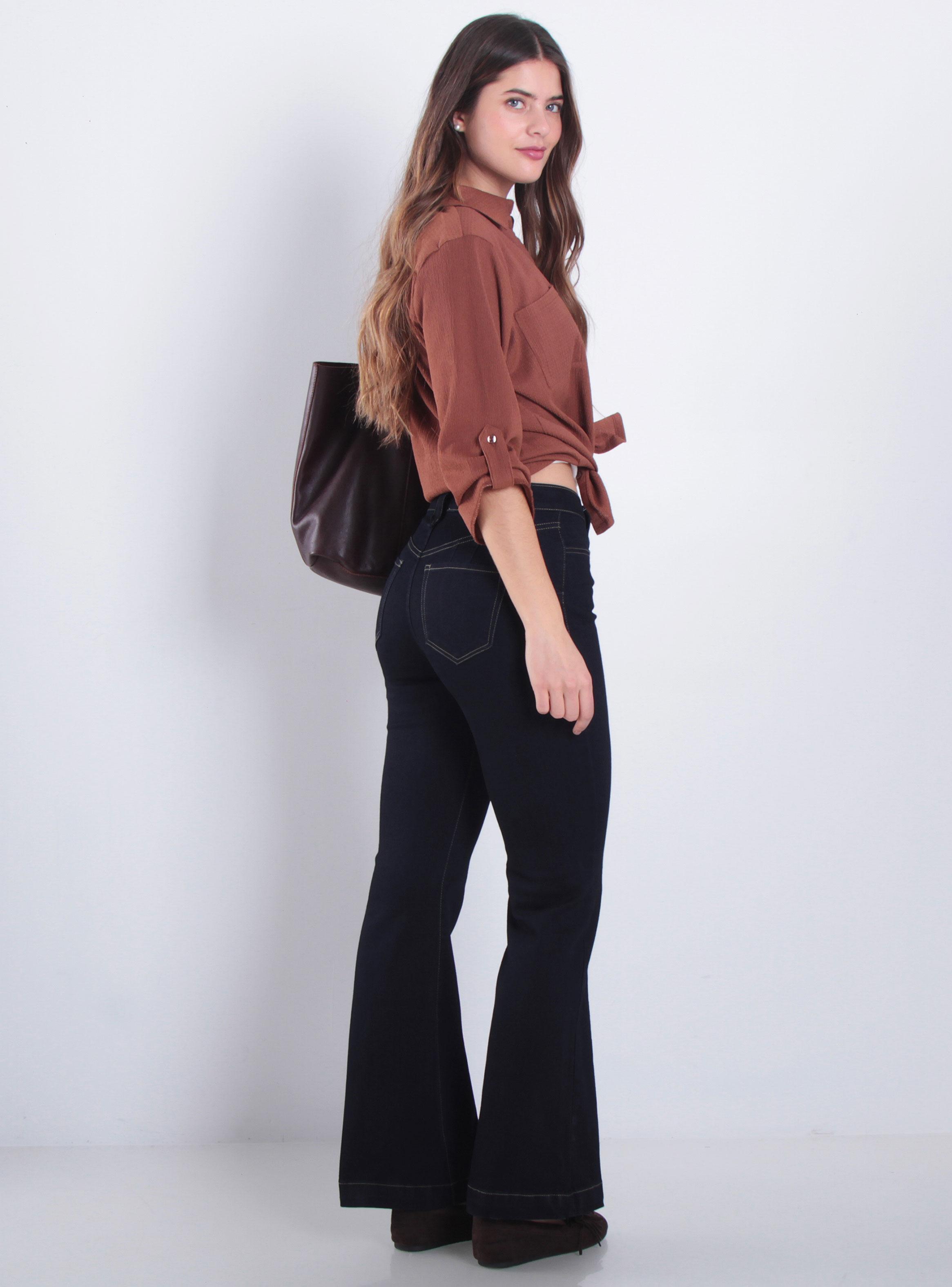 Jeans Flare de Tiro Alto con Pretina y Botón-4