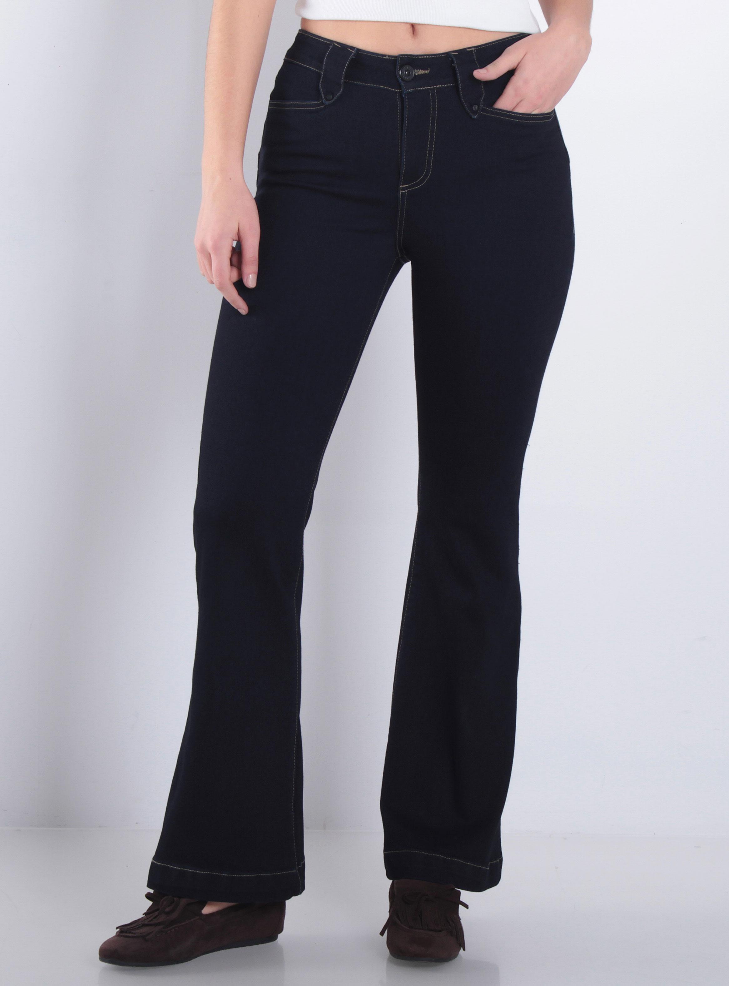 Jeans Flare de Tiro Alto con Pretina y Botón-0