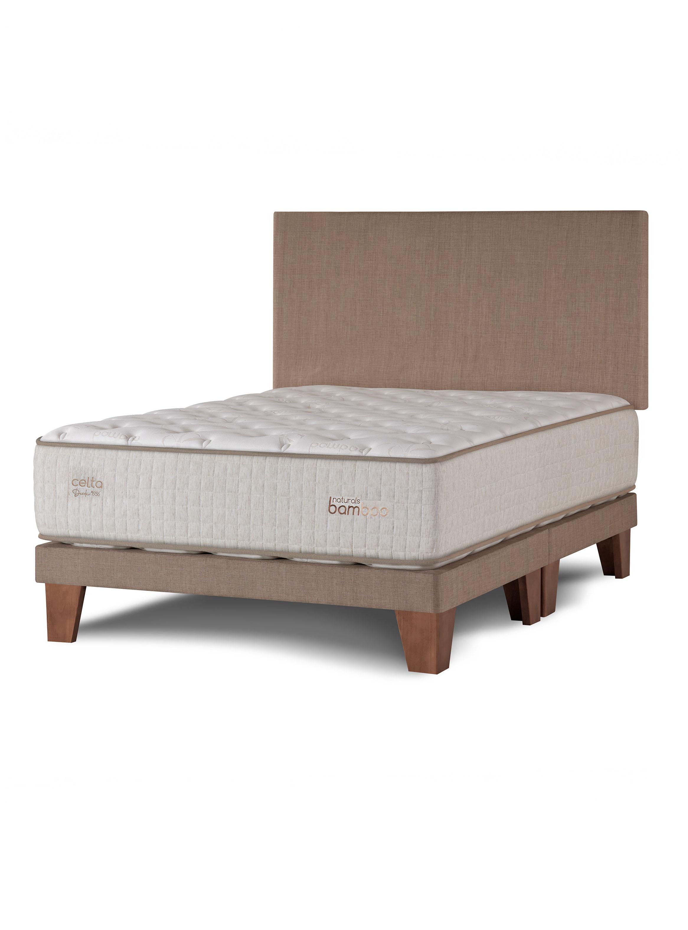 Cama Europea Naturals Bamboo 2 Plazas x 2 Metros + Respaldo Liso Arena-0