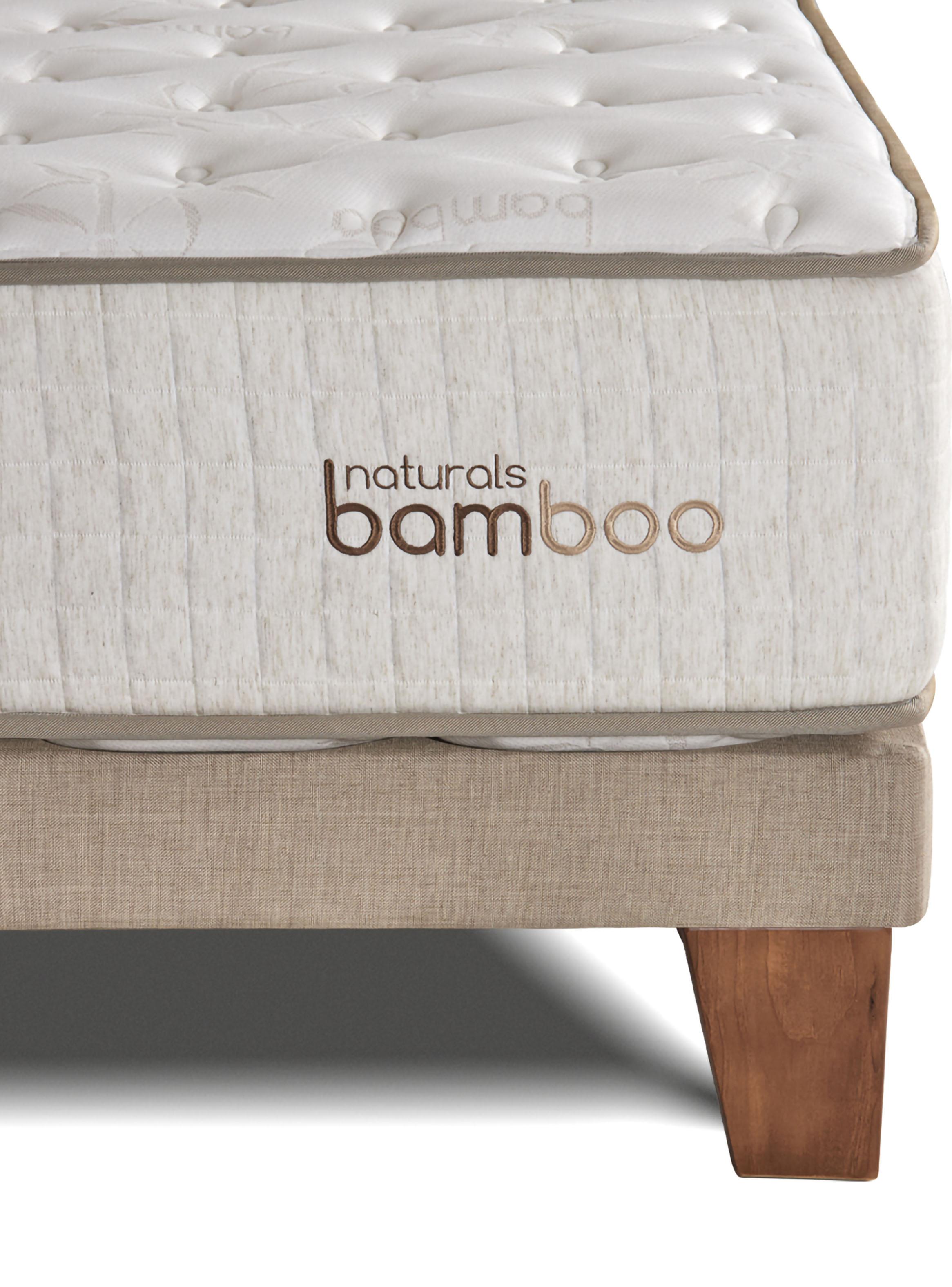 Cama Europea Naturals Bamboo 2 Plazas x 2 Metro + Respaldo Liso Arena + Veladores Concept-1