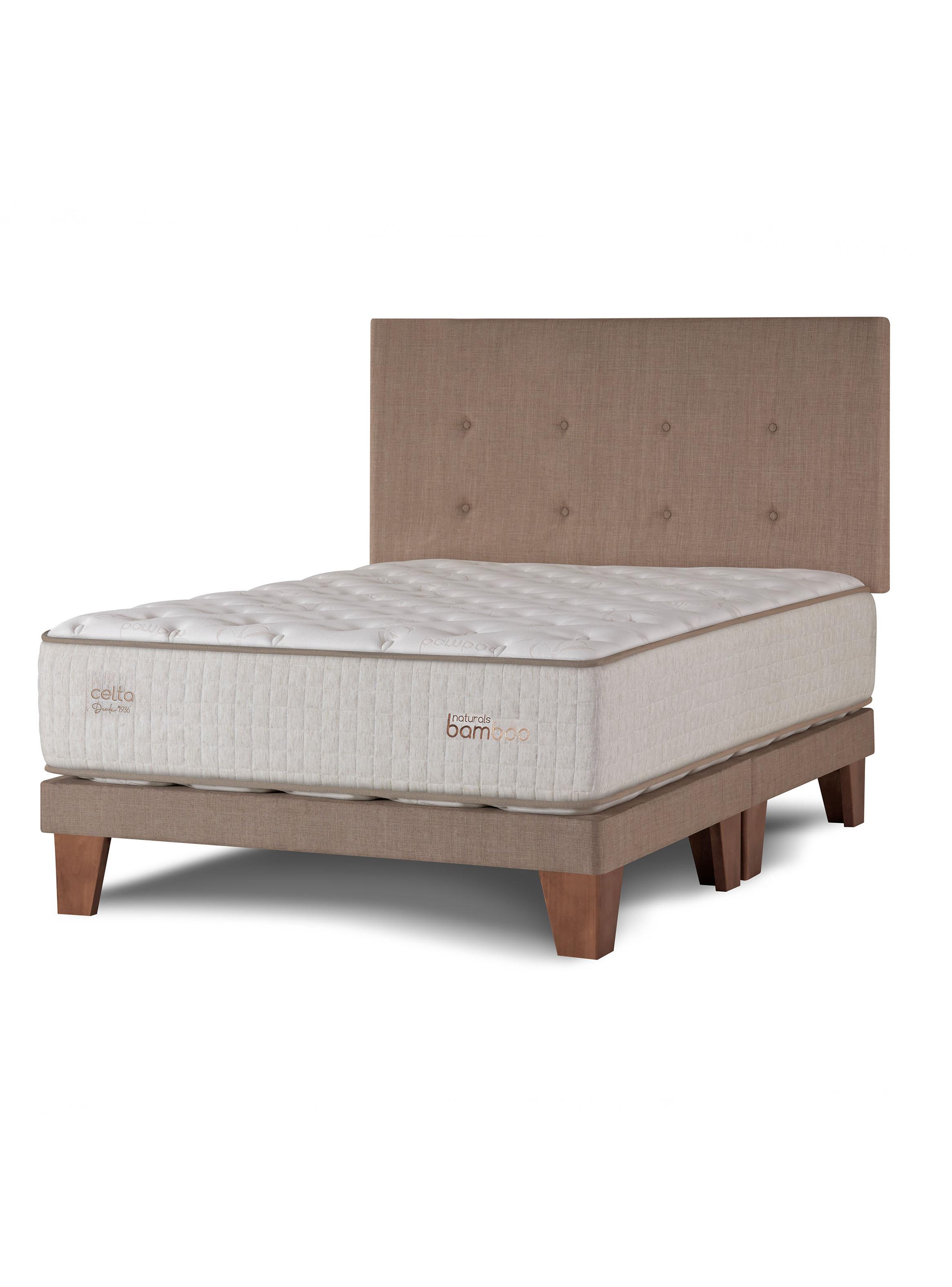 Cama Europea Naturals Bamboo 2 Plazas x 2 Metros + Respaldo Botones Arena-0