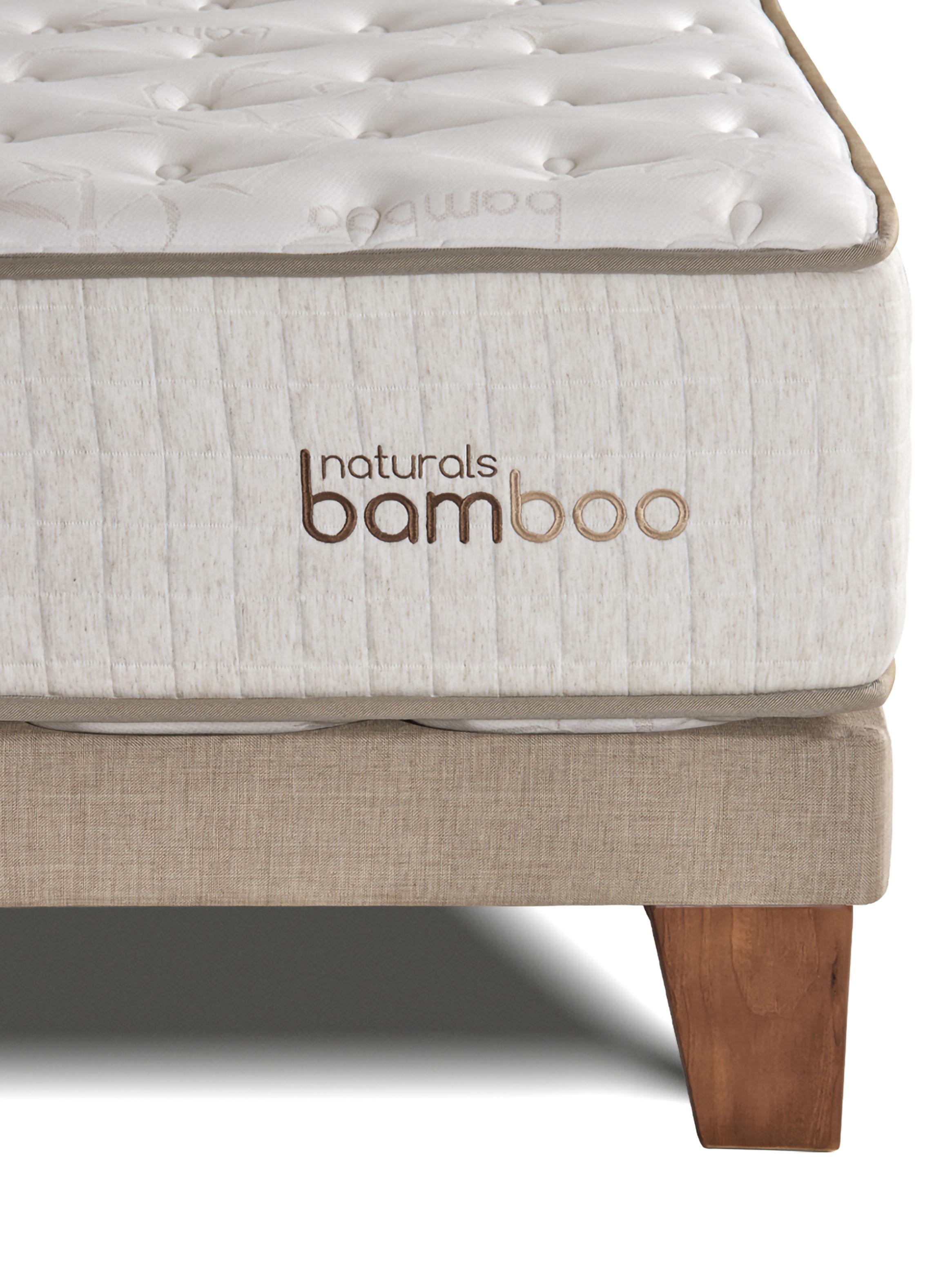 Cama Europea Naturals Bamboo Súper King + Respaldo Botones Arena-1