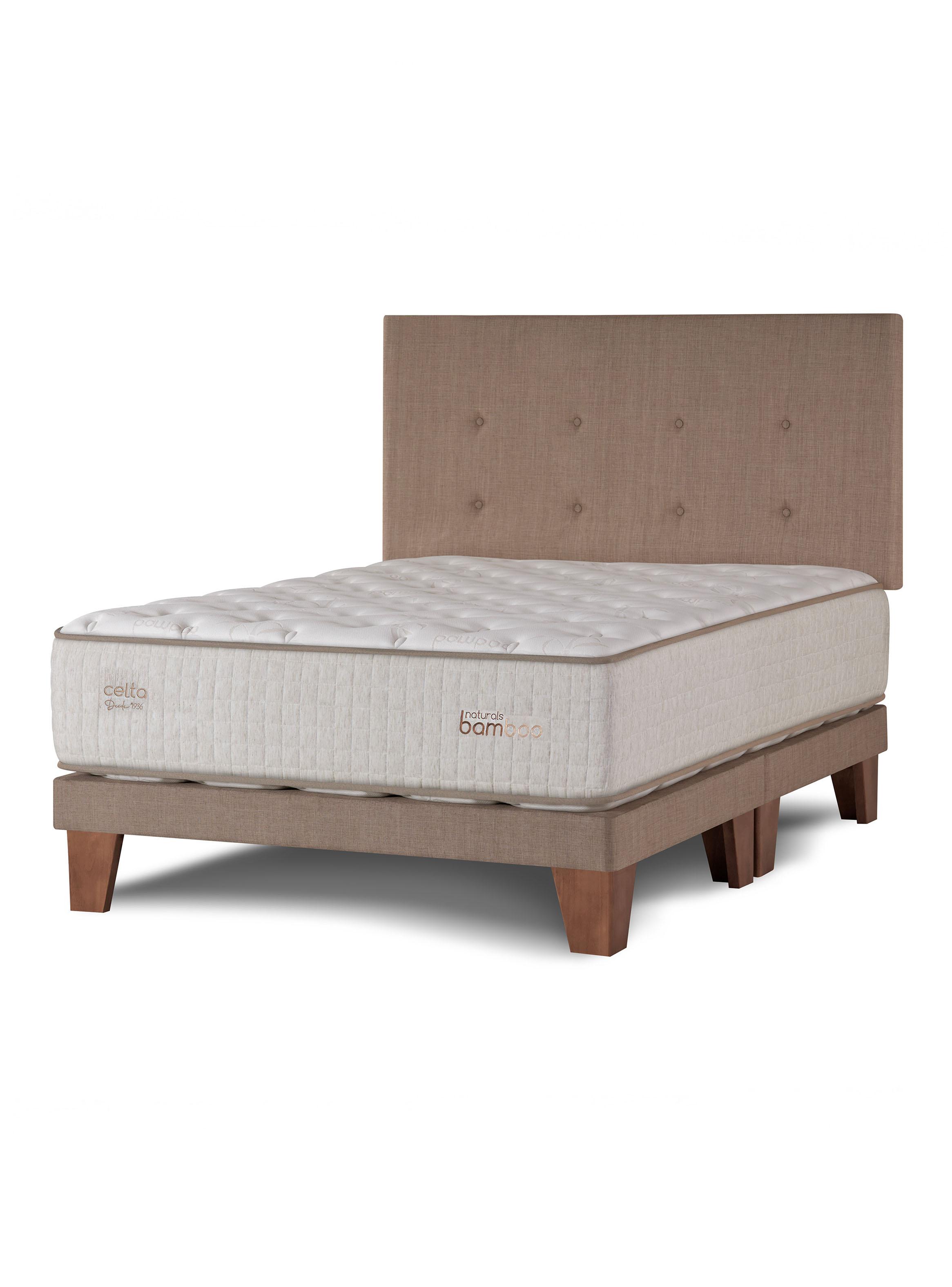 Cama Europea Naturals Bamboo Súper King + Respaldo Botones Arena-0