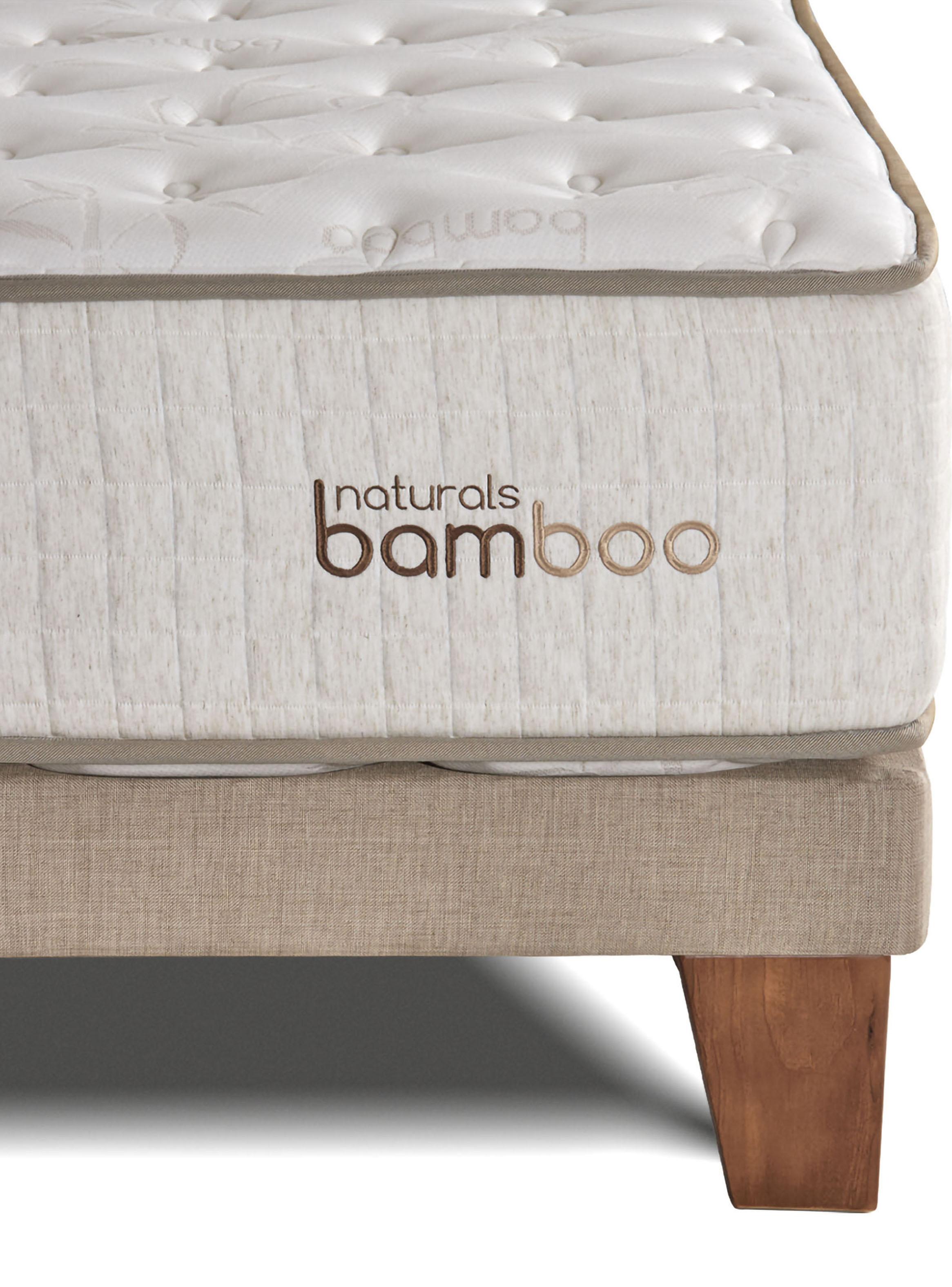 Cama Europea Naturals Bamboo 2 Plazas x 2 Metros + Respaldo Botones Arena + Veladores Concert-1