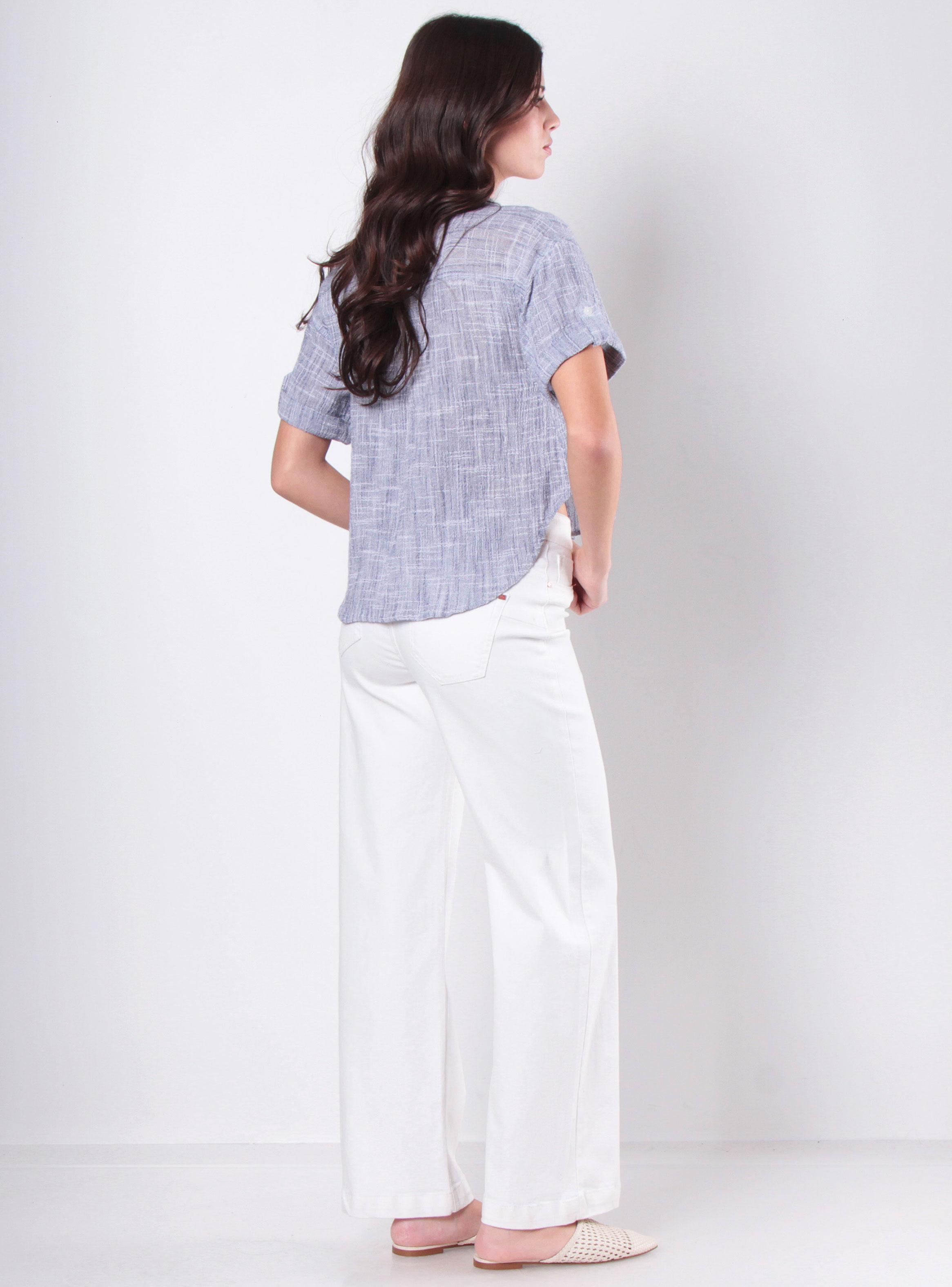 Blusa Manga Corta Abotonada en Delantero con Bolsillo-4