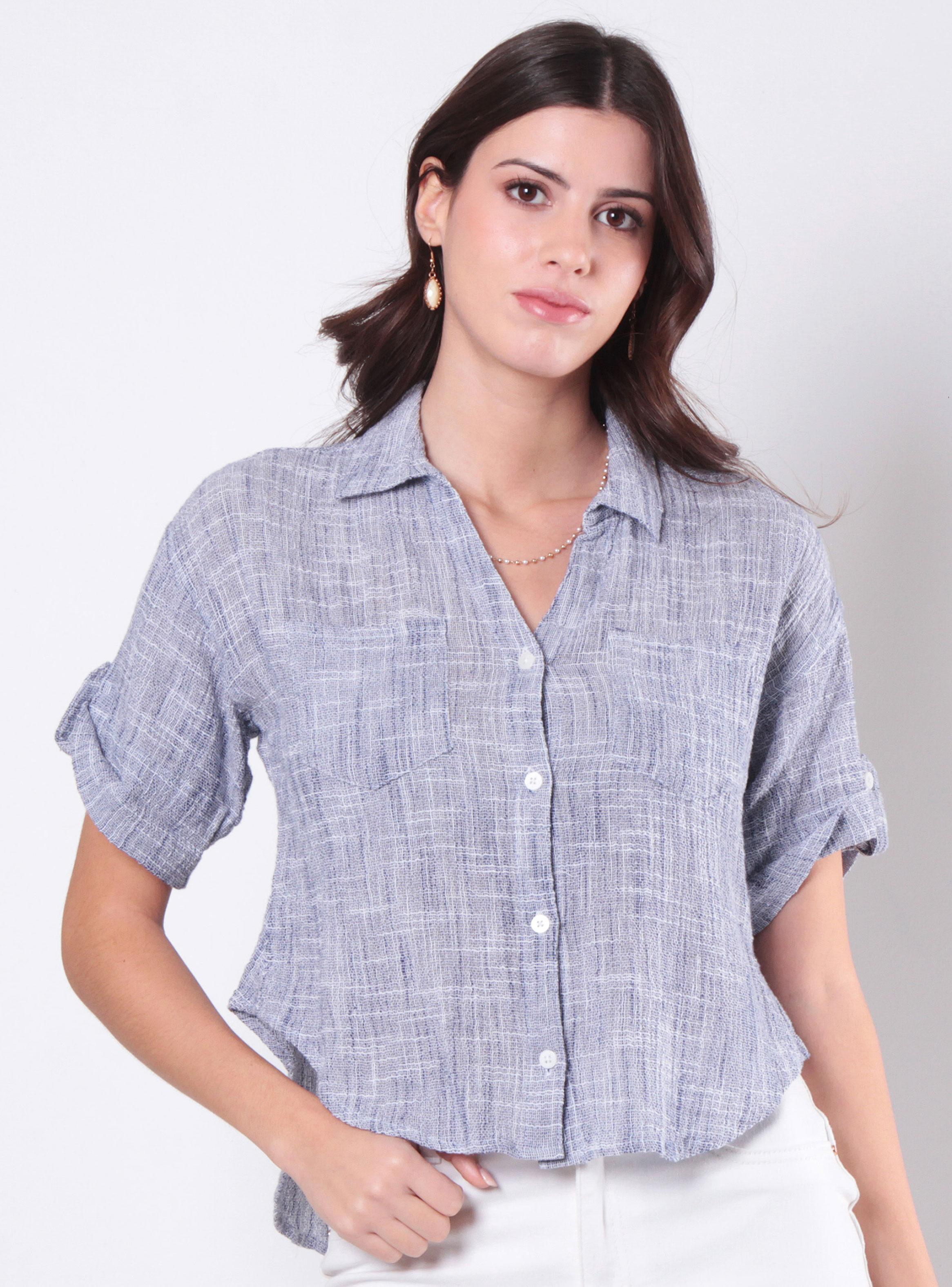 Blusa Manga Corta Abotonada en Delantero con Bolsillo-0