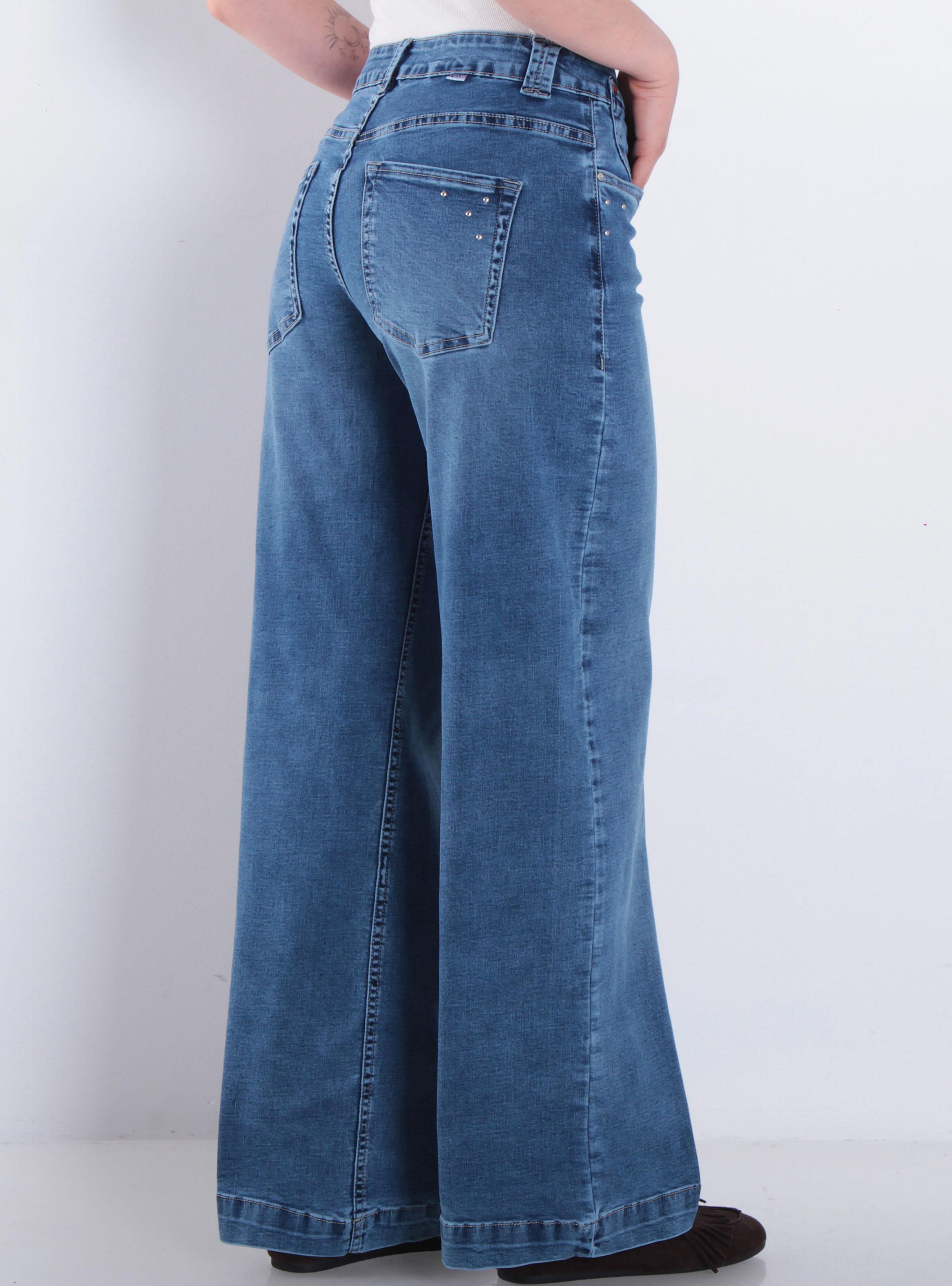 Jeans Wide Tiro Bajo Pretina Básica Katy 1 Botón-1