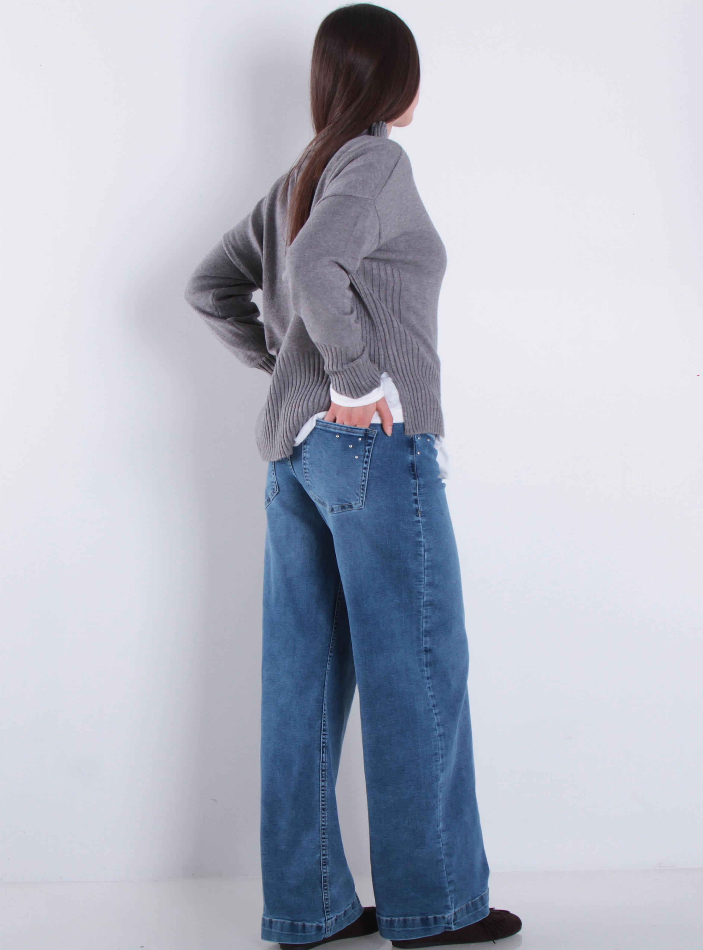Jeans Wide Tiro Bajo Pretina Básica Katy 1 Botón-4