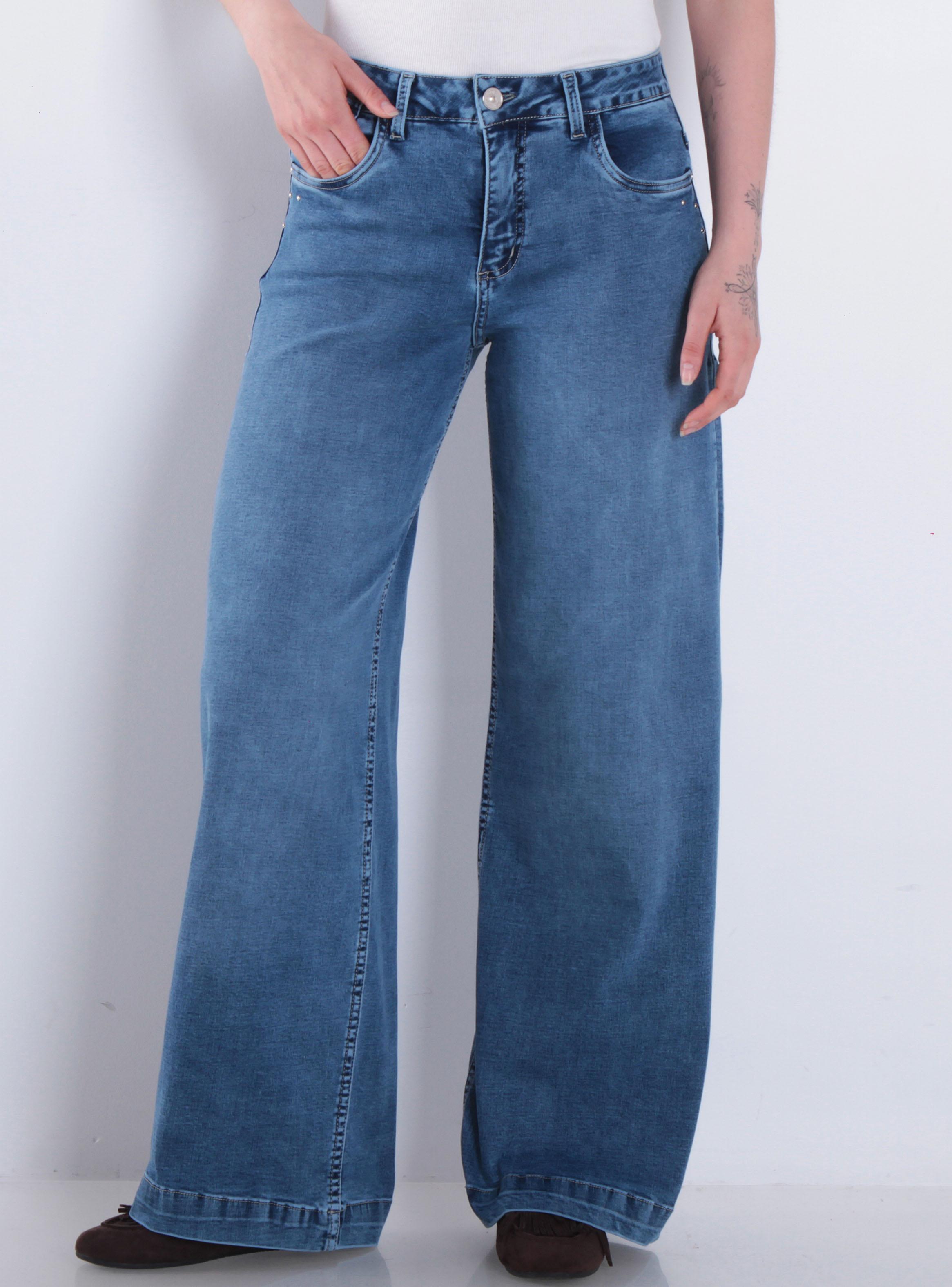 Jeans Wide Tiro Bajo Pretina Básica Katy 1 Botón-0