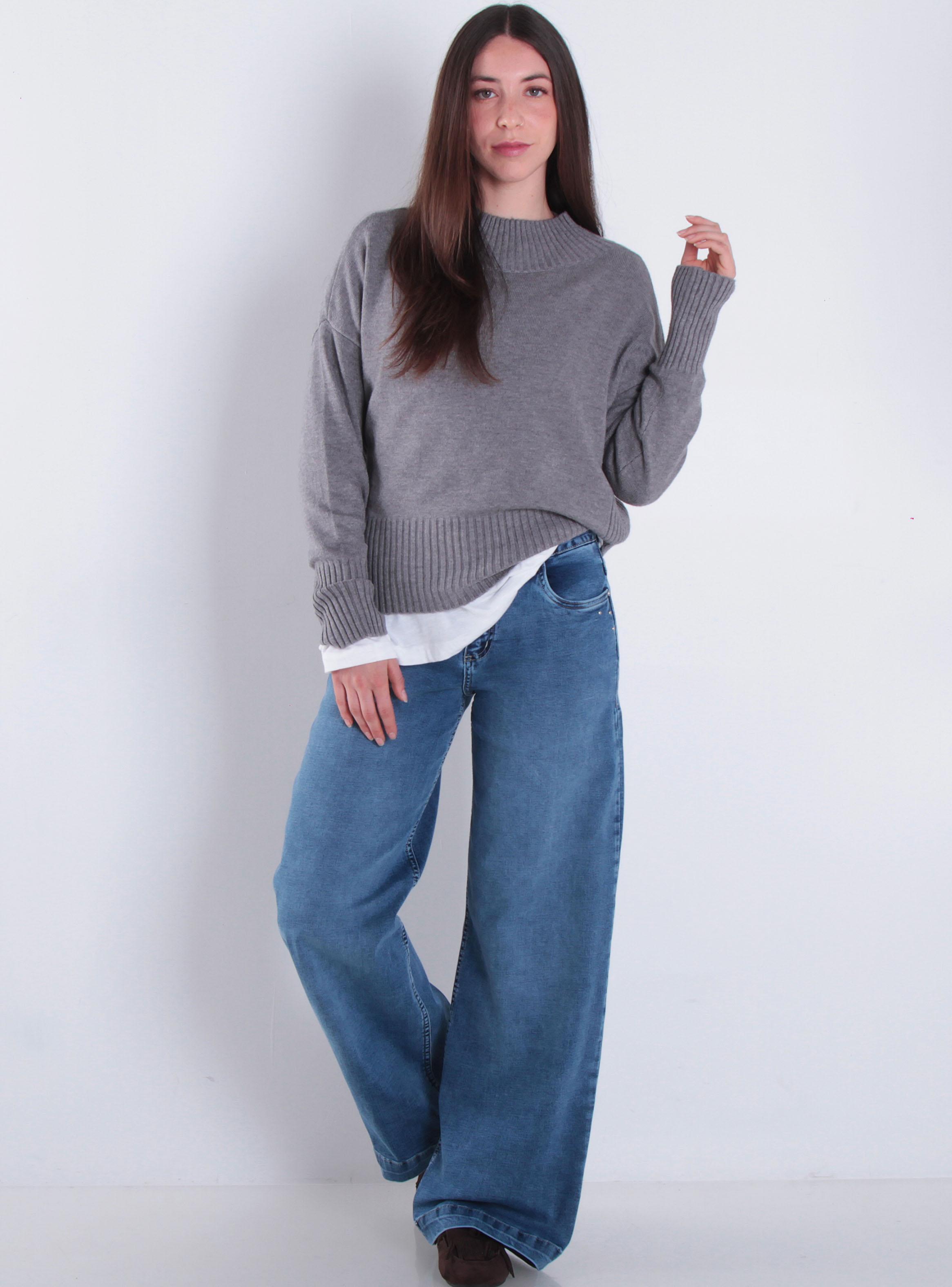 Jeans Wide Tiro Bajo Pretina Básica Katy 1 Botón-3