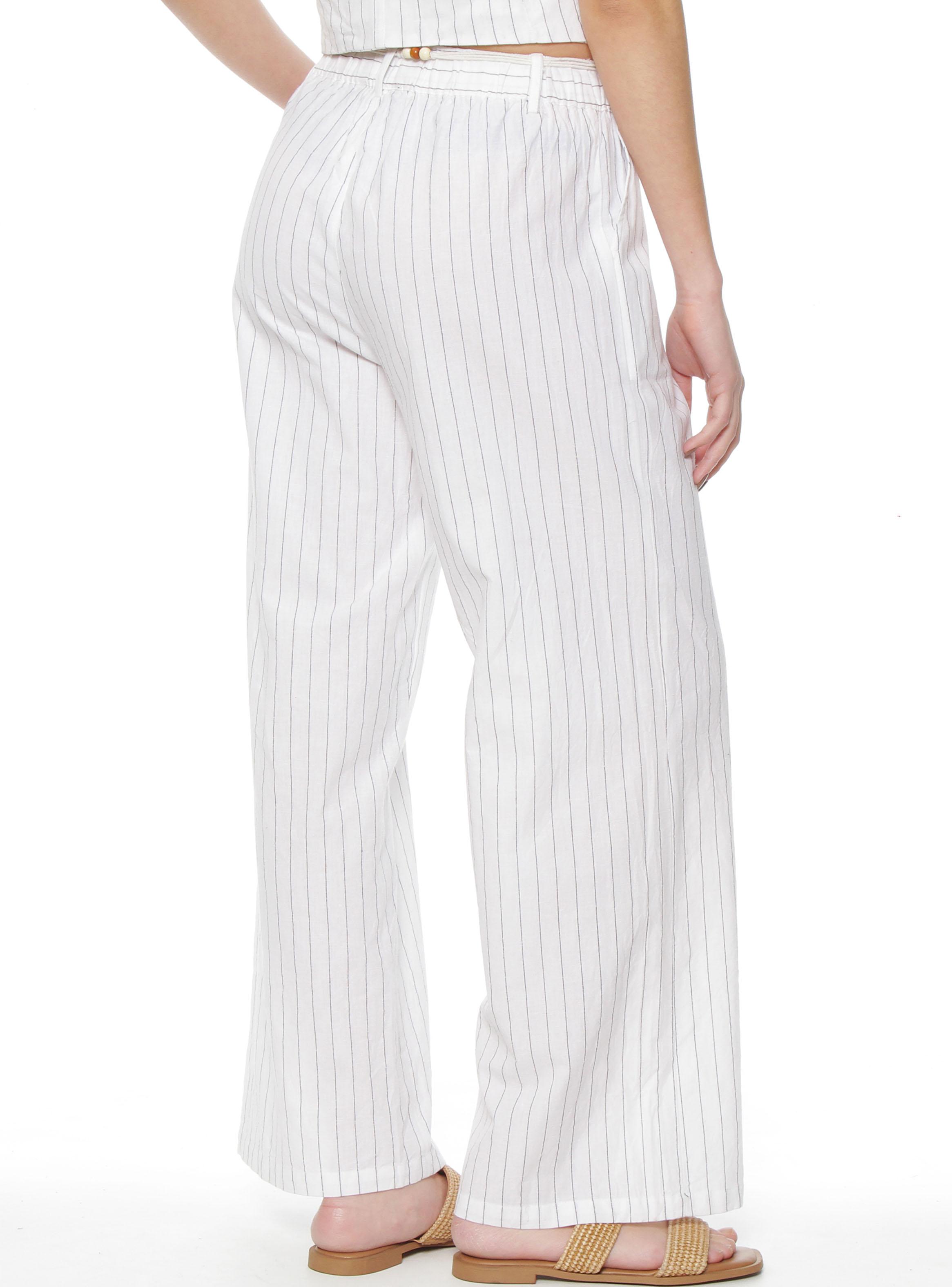 Pantalón Wide Leg Lino Listado con Cintura Elasticada-1