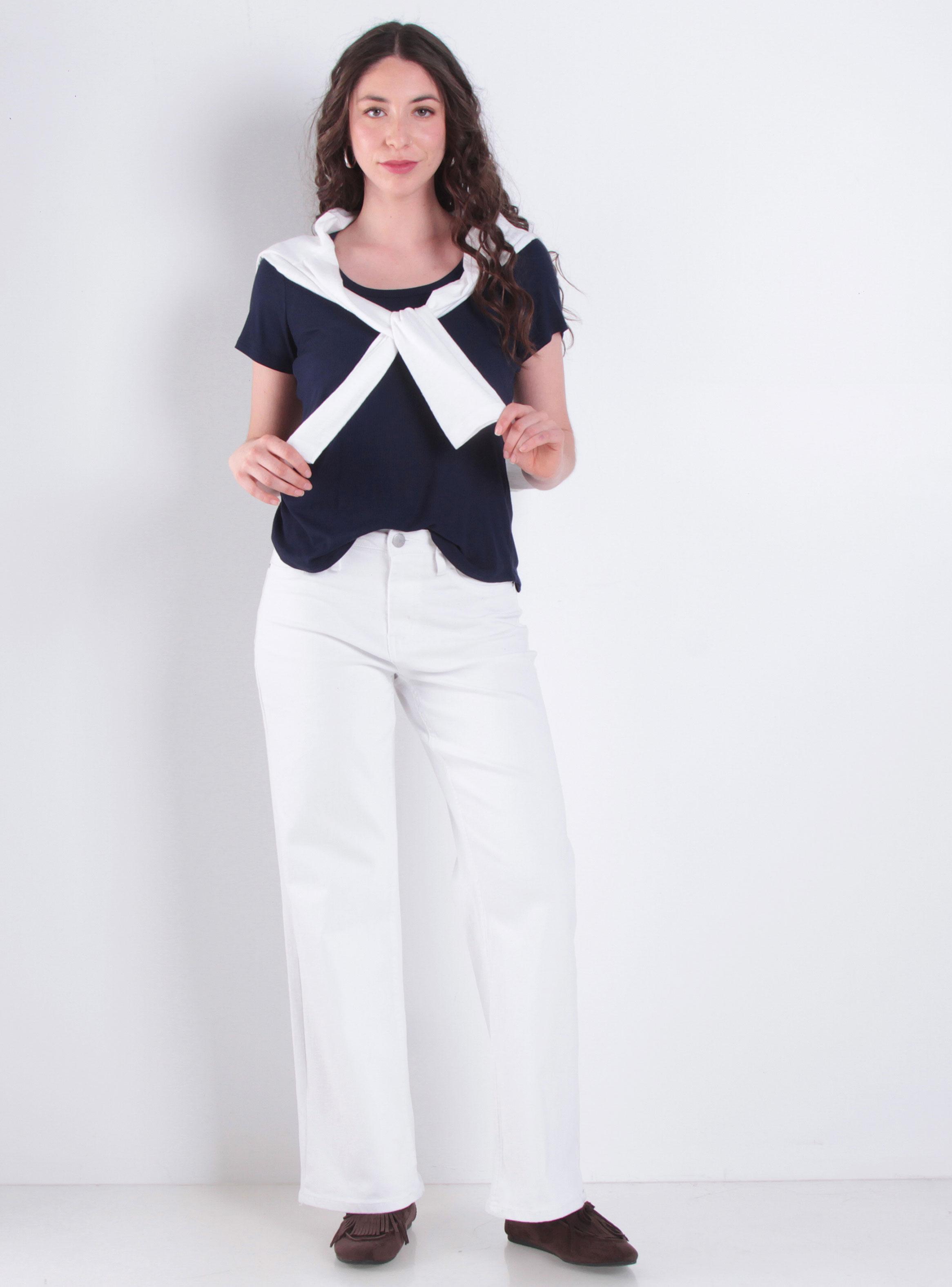 Jeans Wide Leg Tiro Alto Pretina Pk44-3