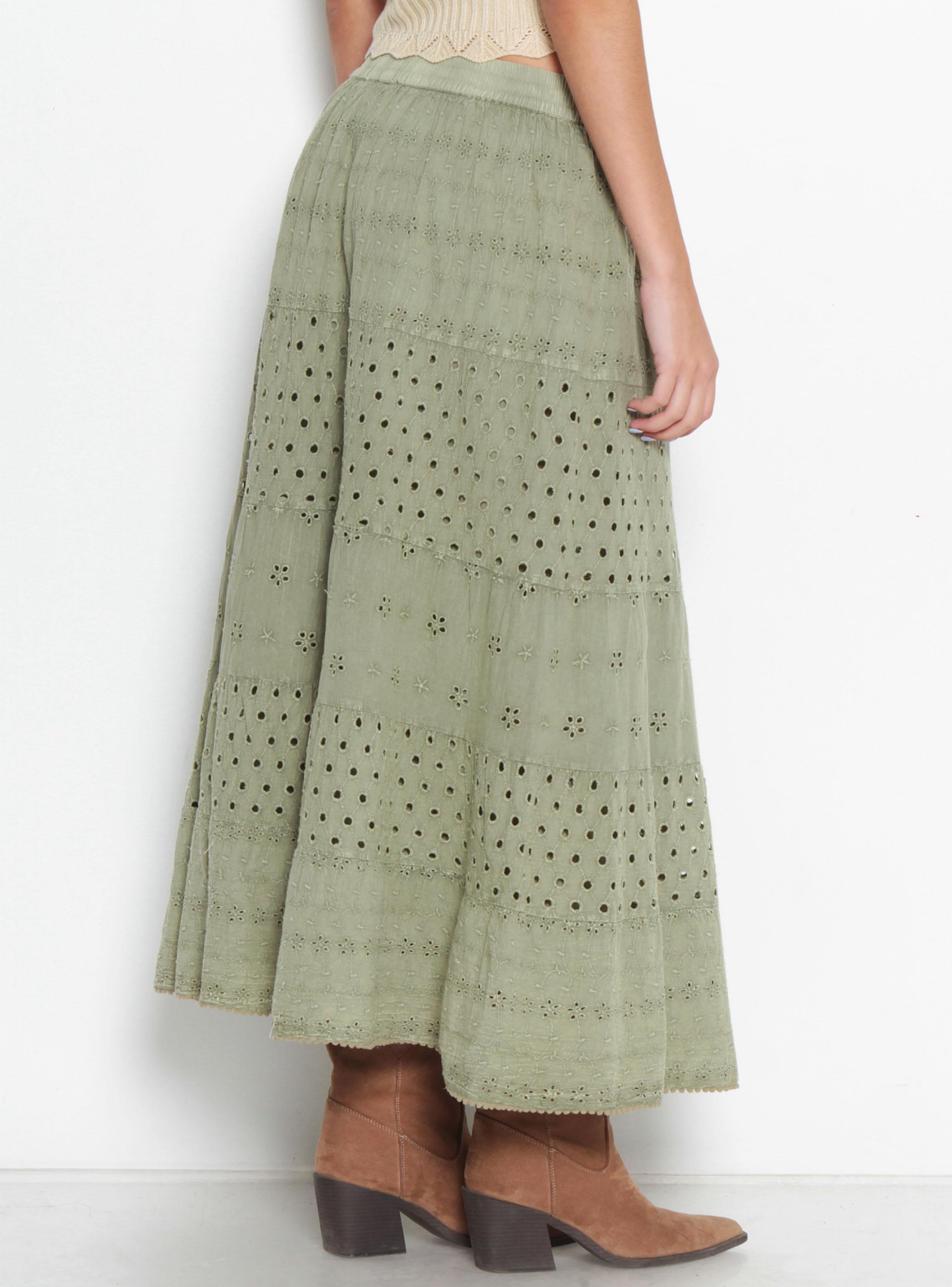 Falda Larga Brodery con Corte Cintura Elasticada-1