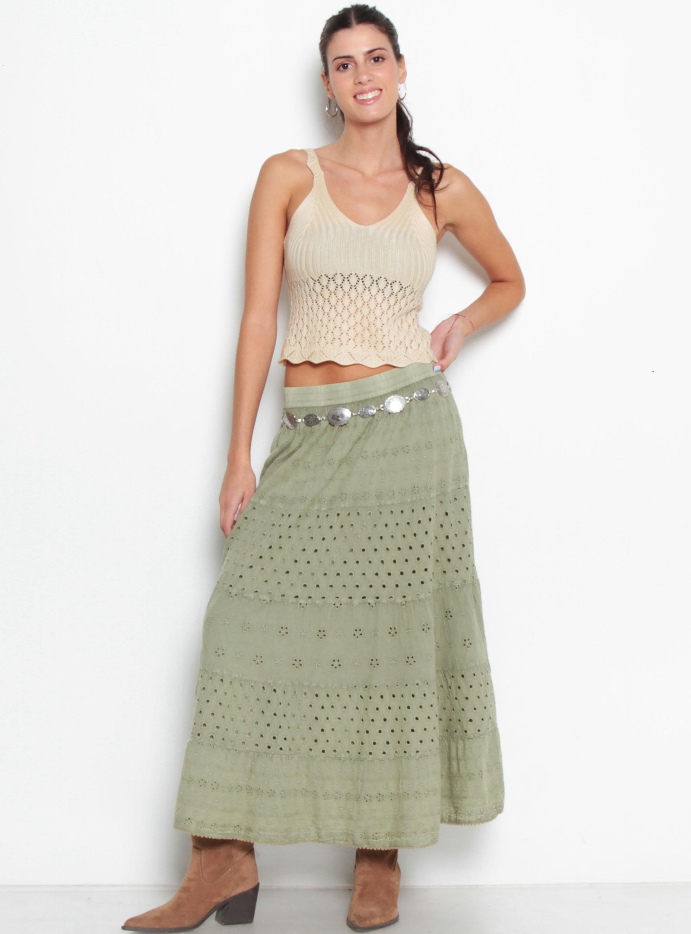Falda Larga Brodery con Corte Cintura Elasticada-3