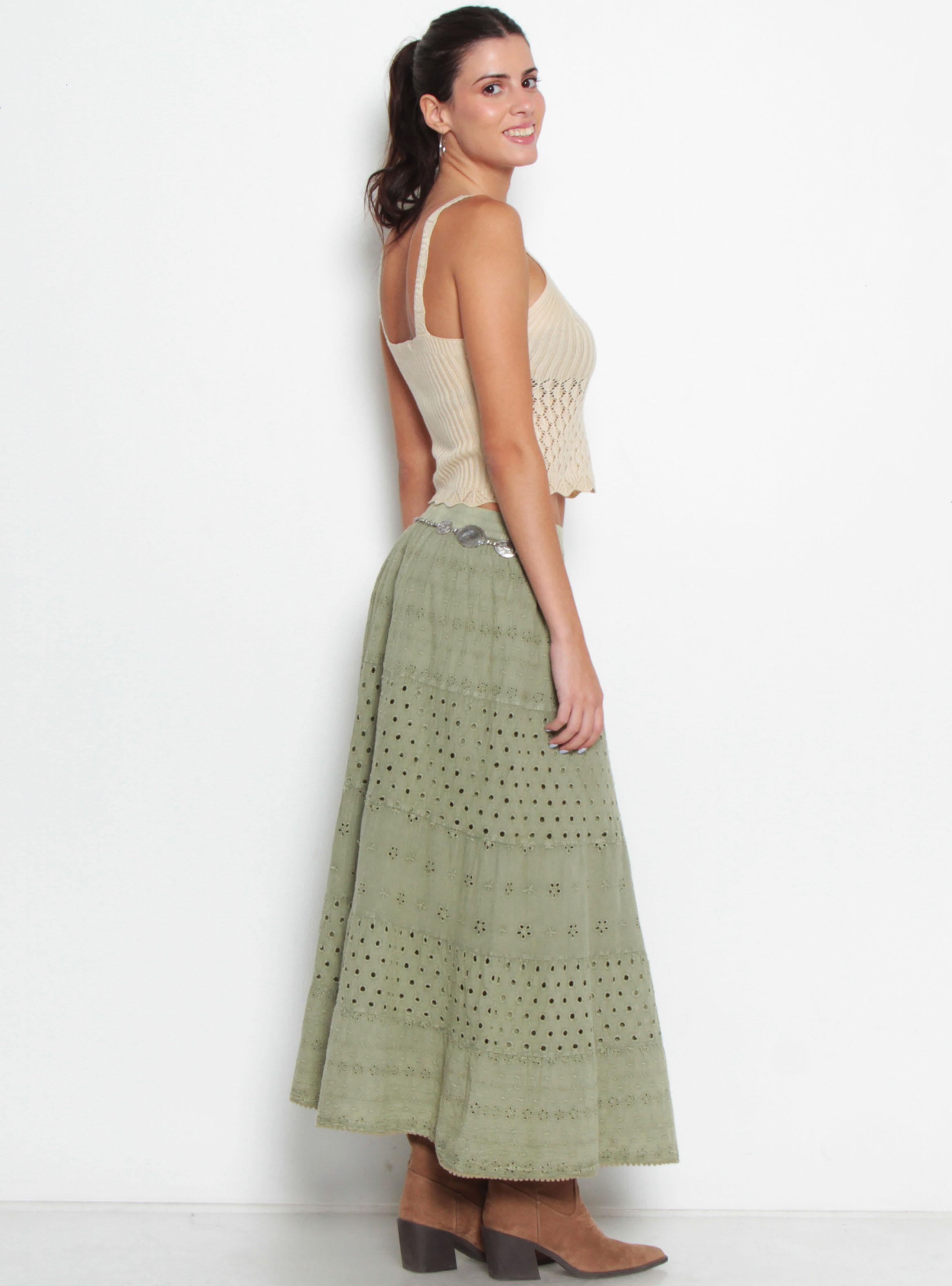 Falda Larga Brodery con Corte Cintura Elasticada-4