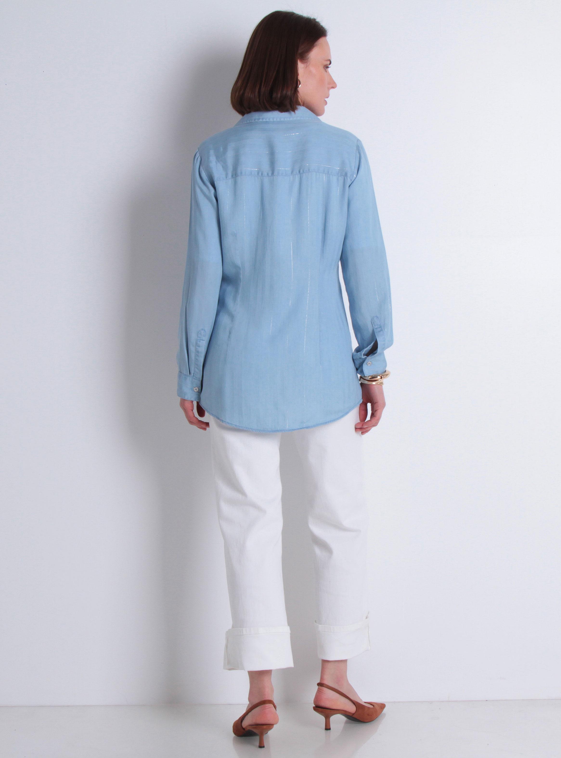Blusa Tencel Listado Lurex Abotonada-4