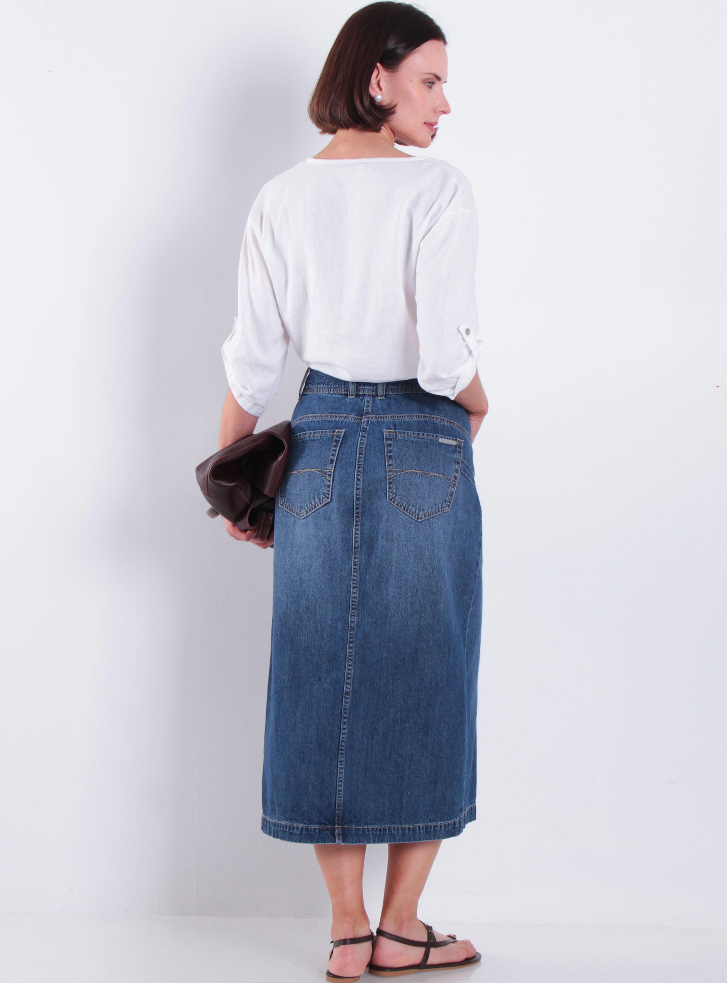 Falda Denim Pretina Media 2 Botones Abertura en Delantero-4