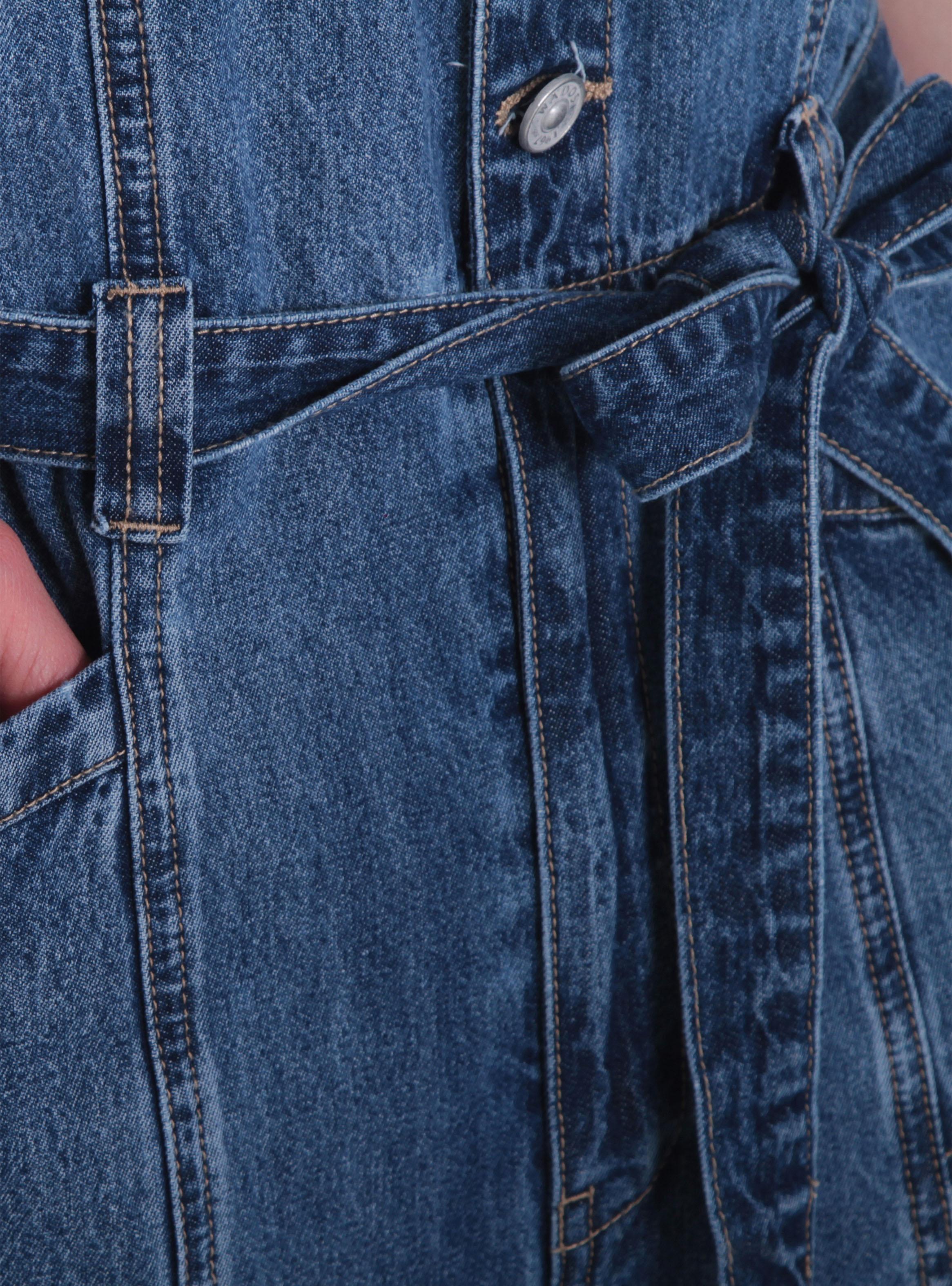 Enterito Denim Abotonado en Delantero con Lazo en Cintura-4