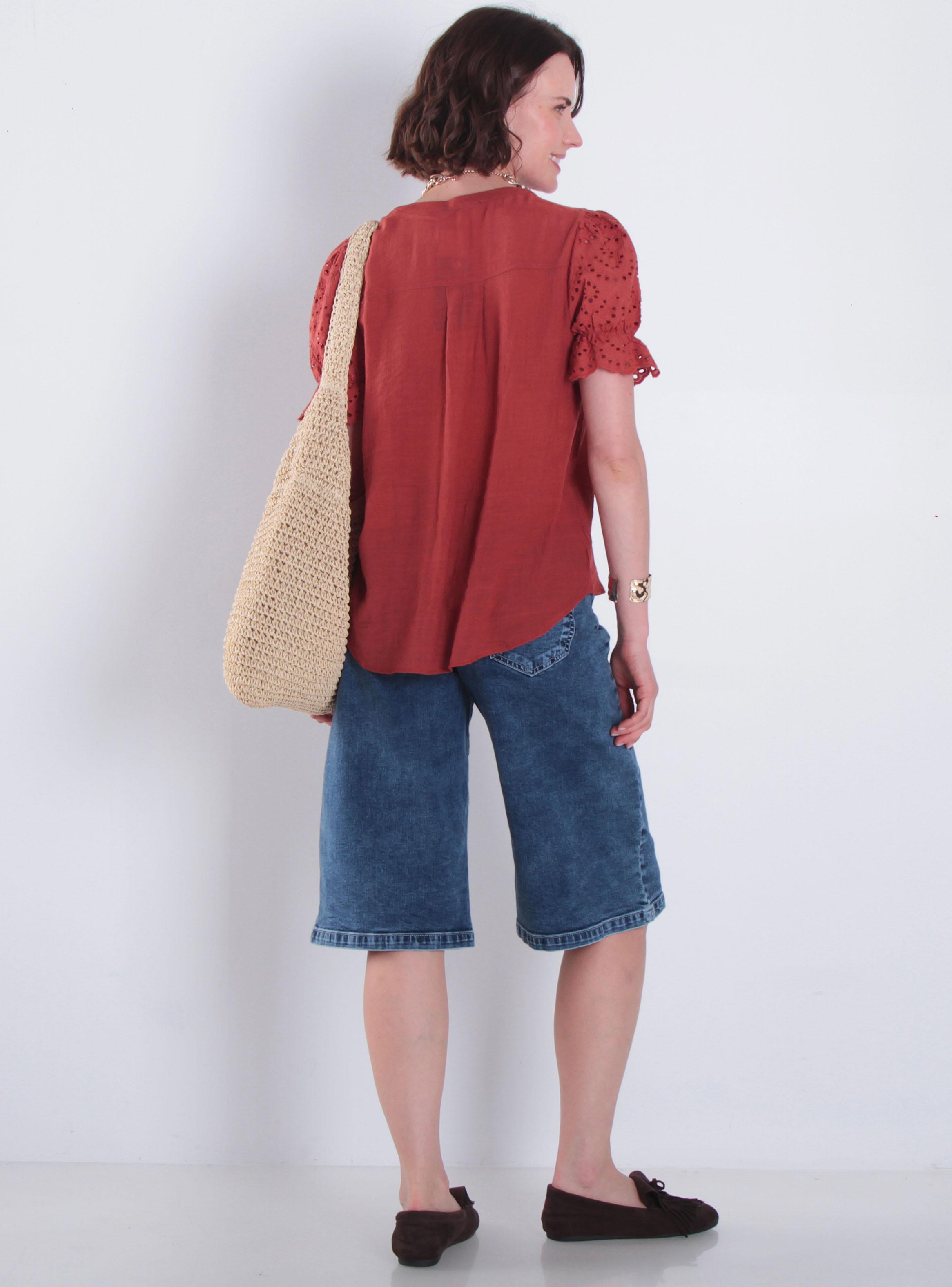 Blusa Manga Corta Abotonado en Delantero Escote V-4
