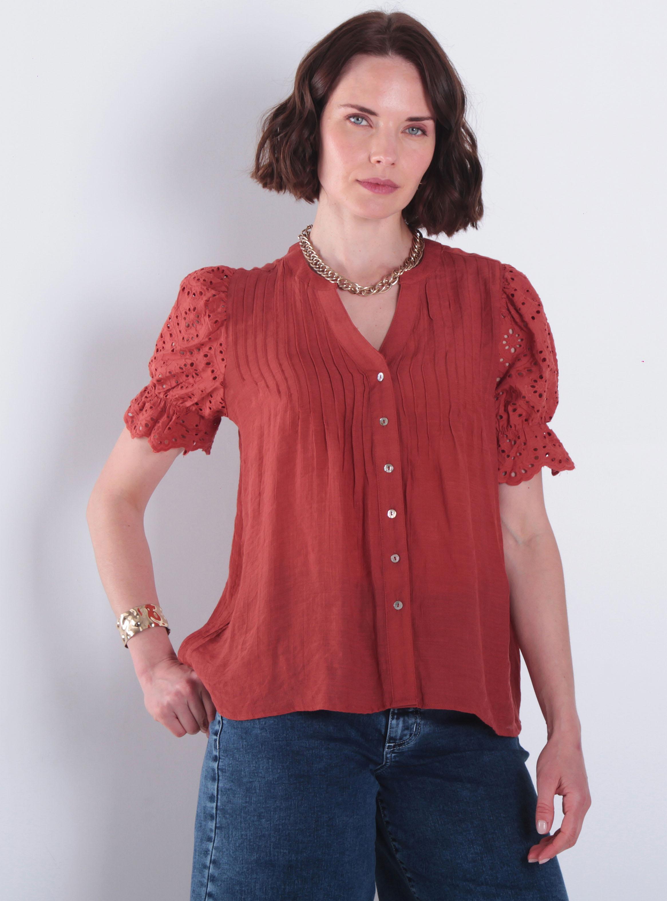 Blusa Manga Corta Abotonado en Delantero Escote V-0