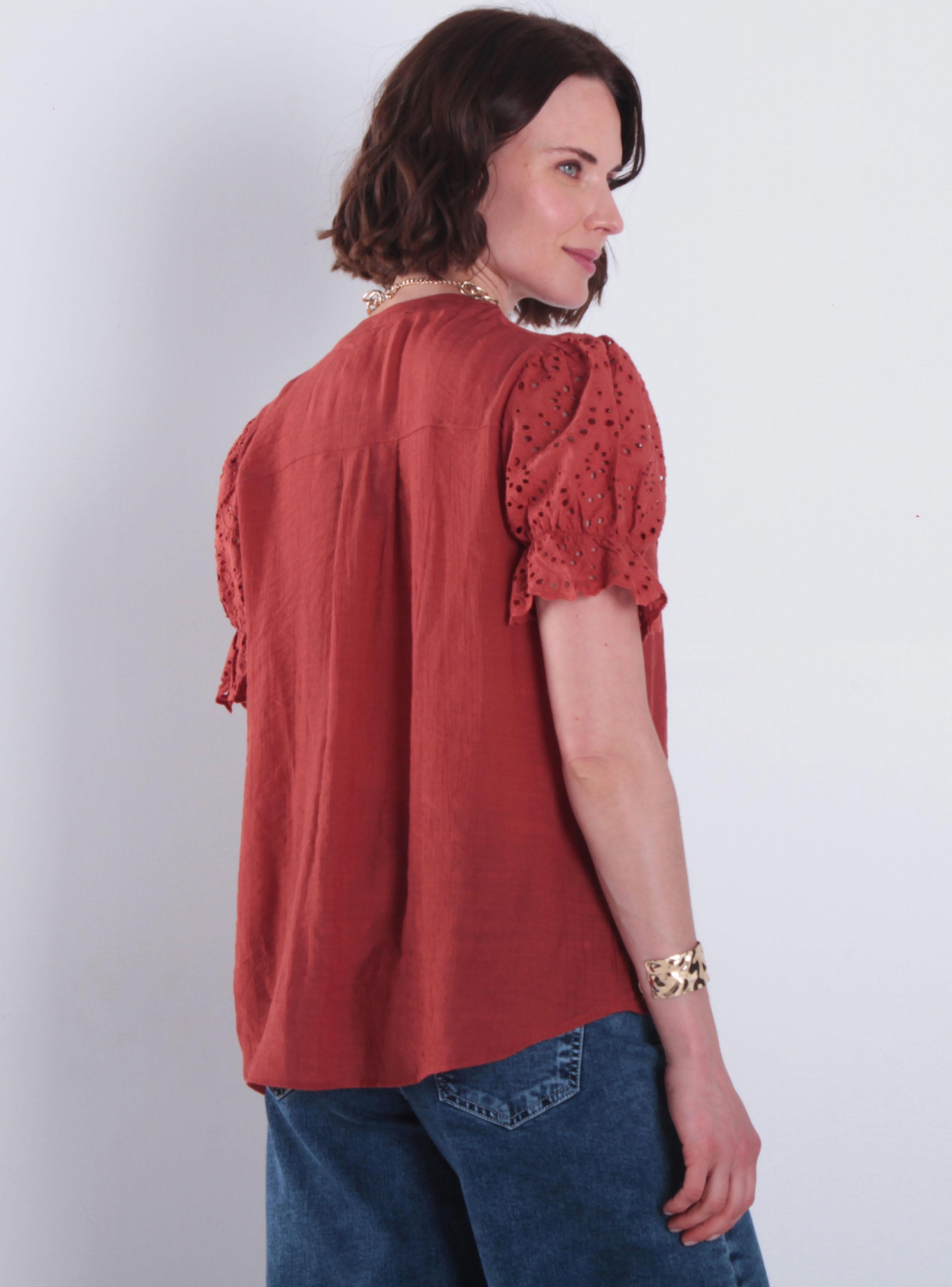Blusa Manga Corta Abotonado en Delantero Escote V-1