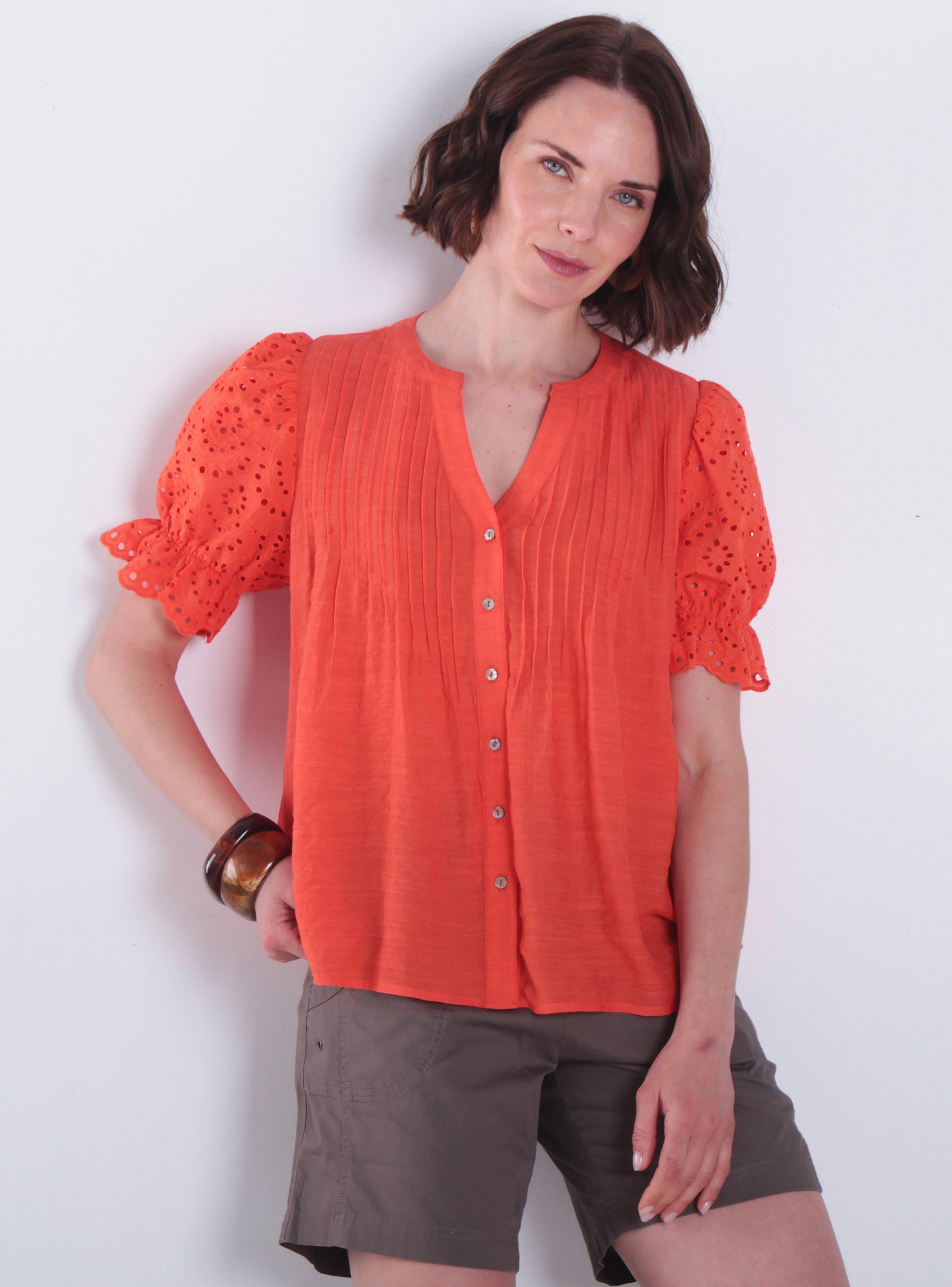 Blusa Manga Corta Abotonado en Delantero Escote V-0