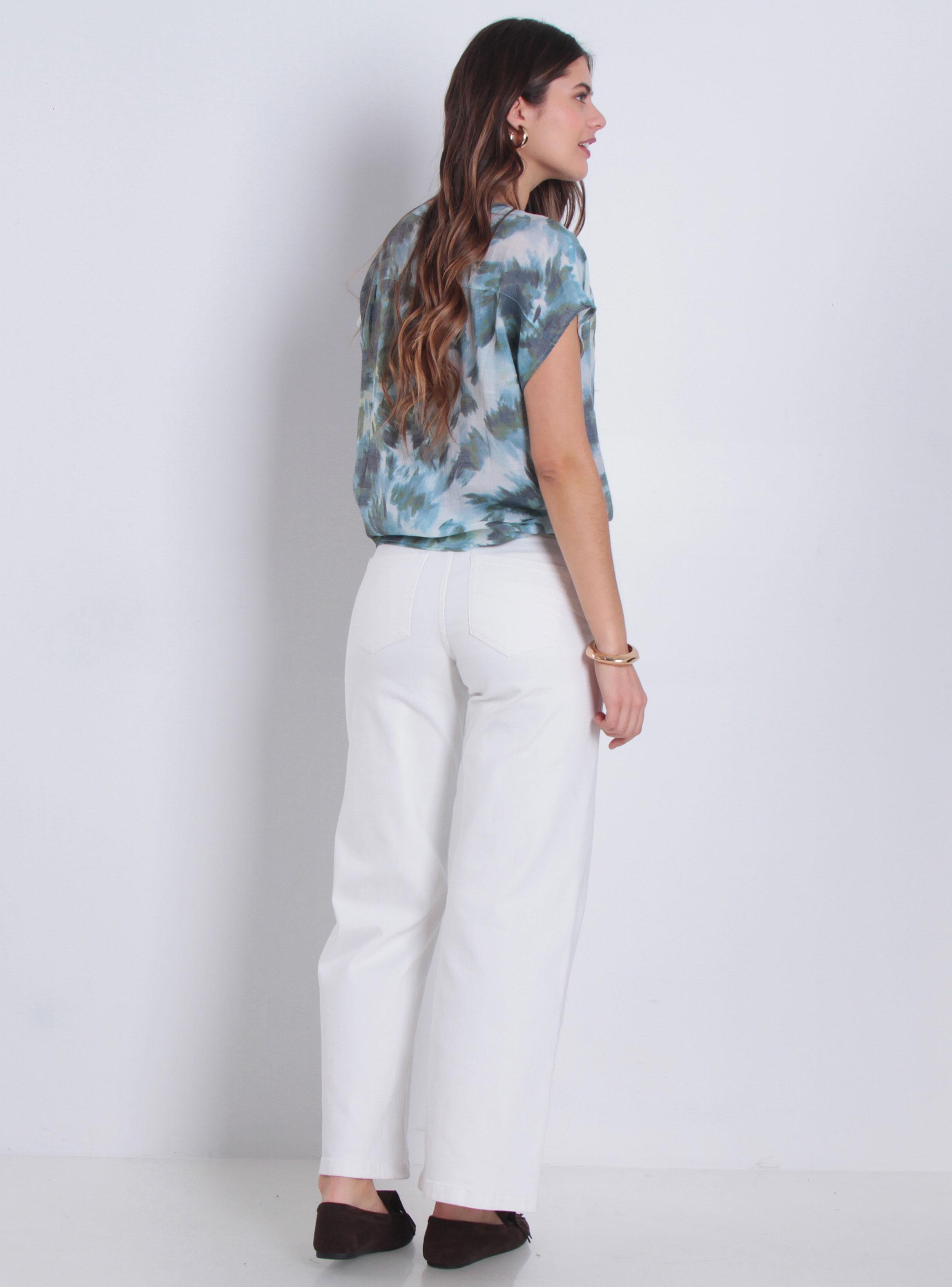 Blusa Manga Corta Cuello Mao Escote V Amarrada en Ruedo-4