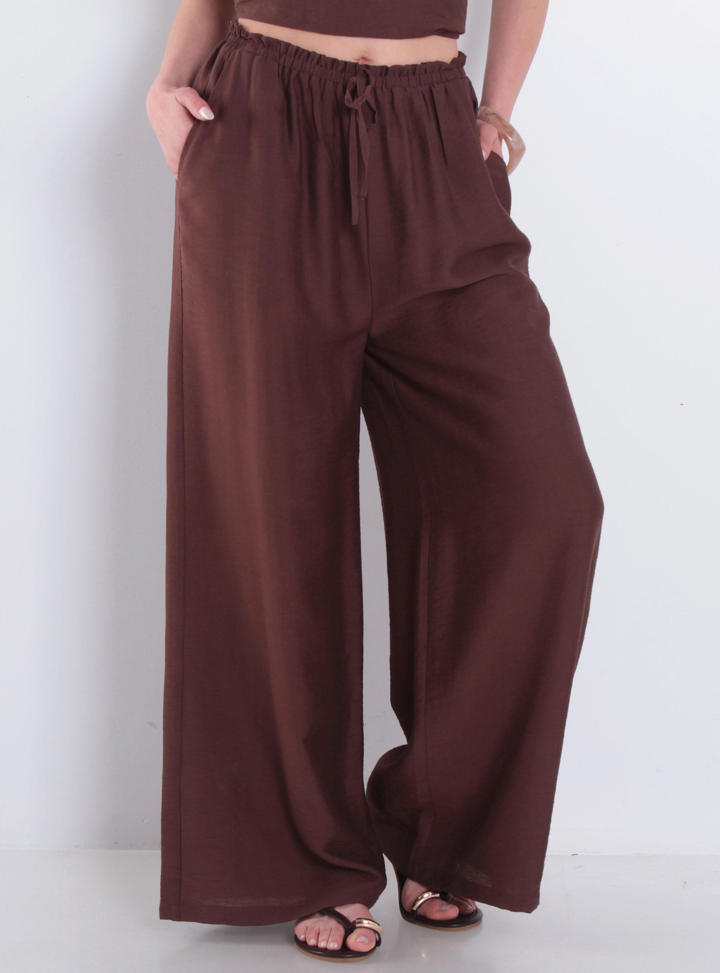 Pantalón Wide Leg Tiro Alto Pretina Media Elasticada-0