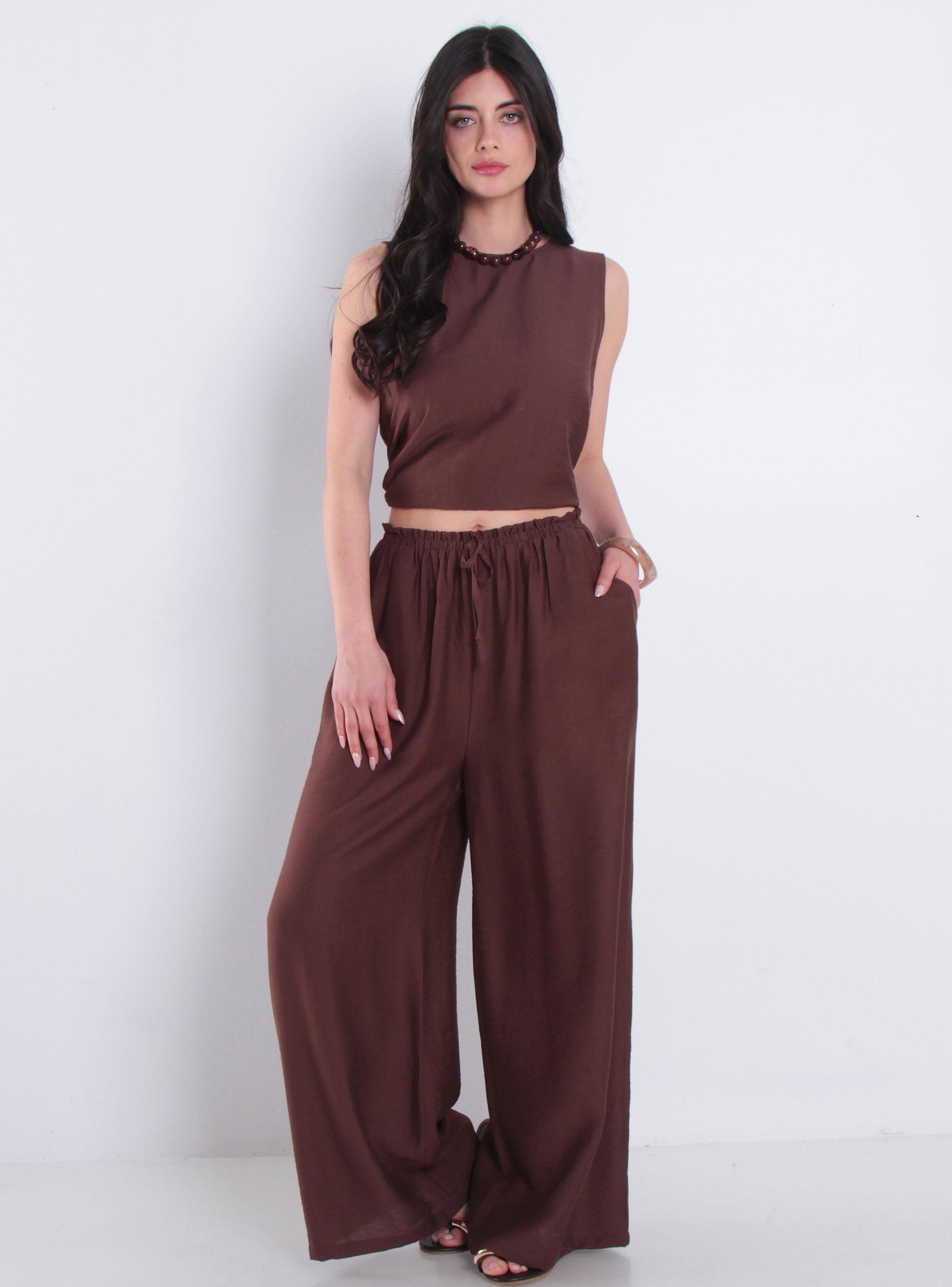 Pantalón Wide Leg Tiro Alto Pretina Media Elasticada-3