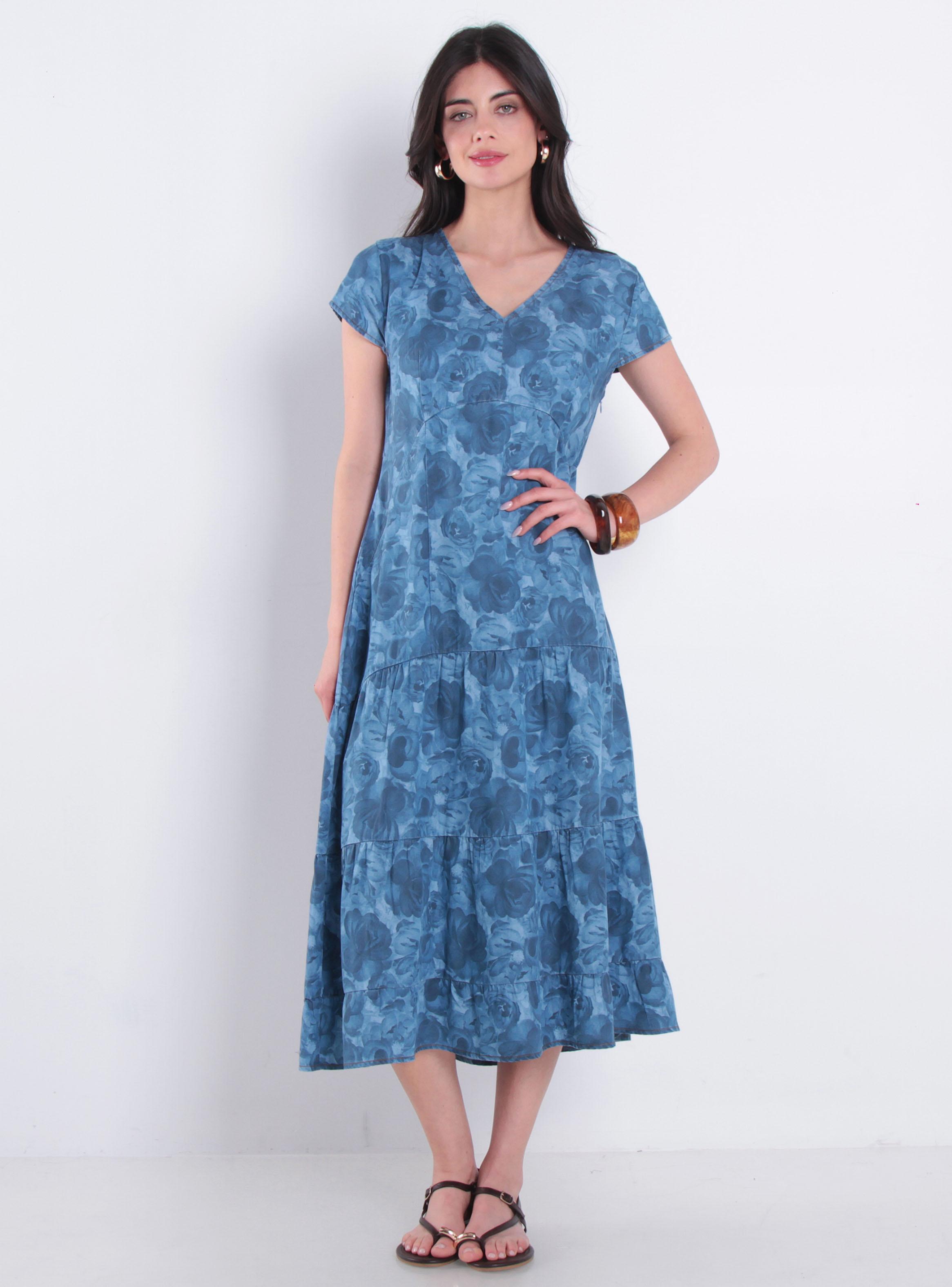 Vestido Manga Corta Tencel Estampado Escote V-2