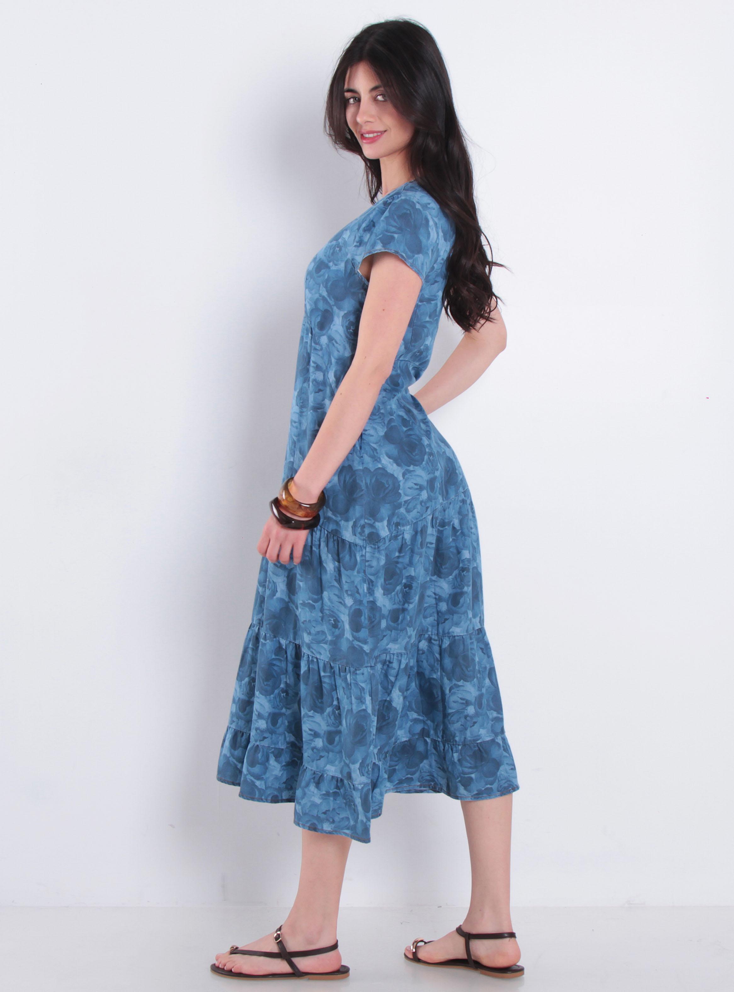 Vestido Manga Corta Tencel Estampado Escote V-1