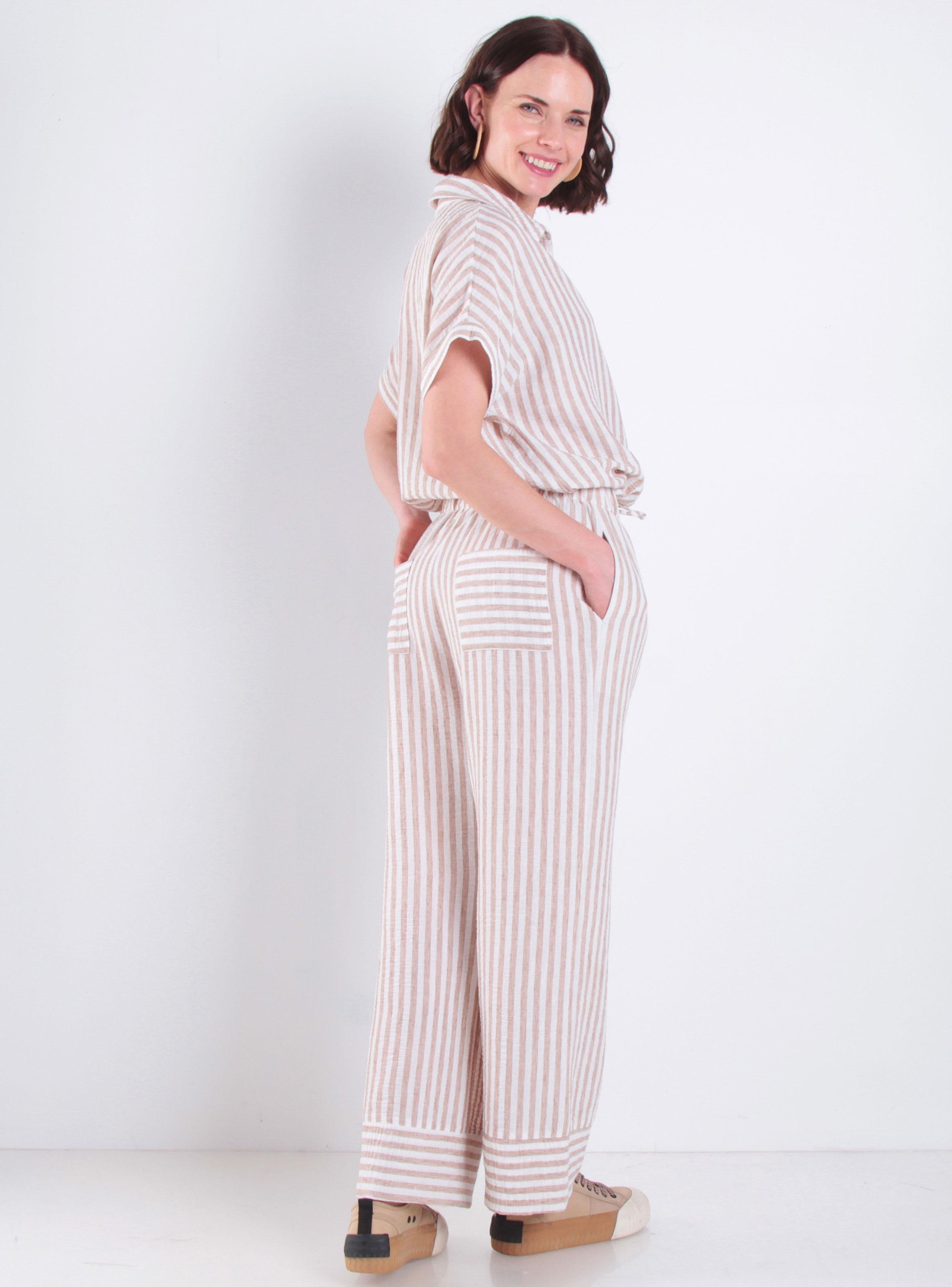 Pantalón Listado Wide Leg Tiro Alto Pretina-4