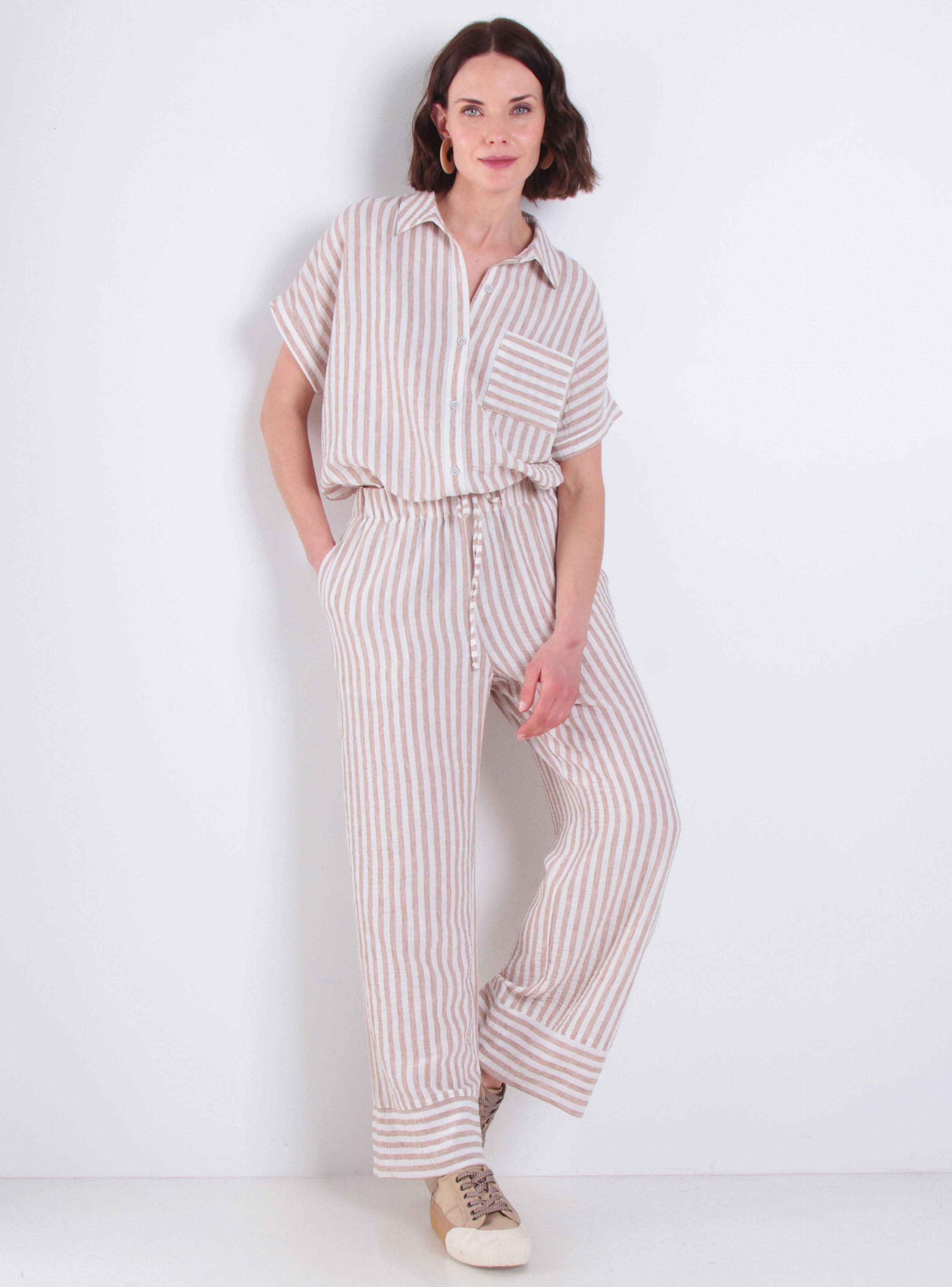 Pantalón Listado Wide Leg Tiro Alto Pretina-3